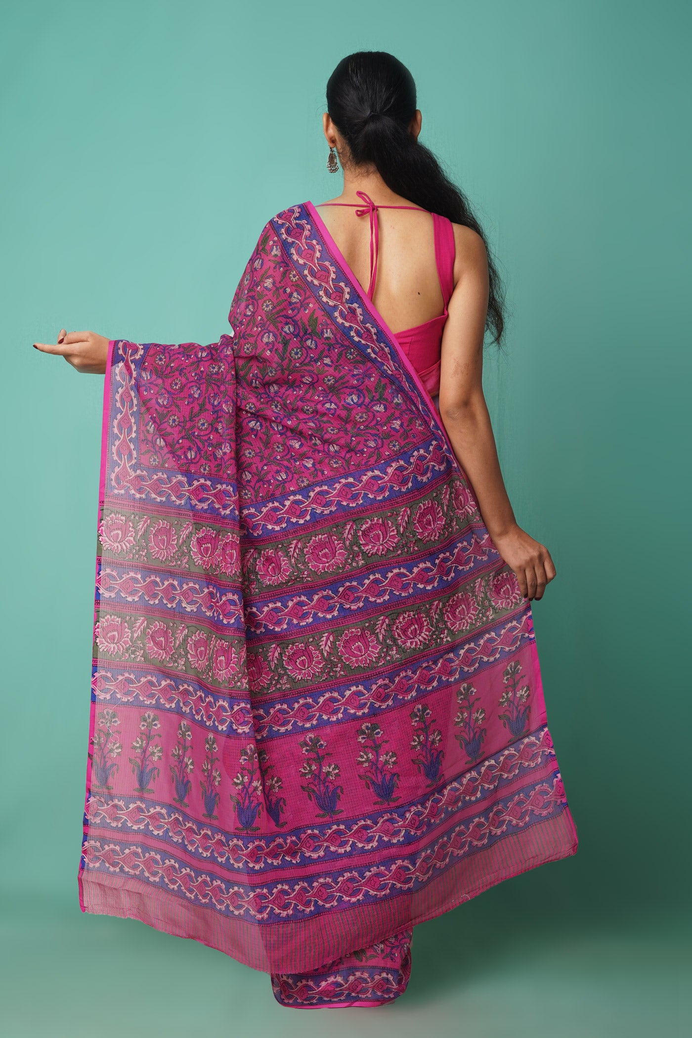 Pink Pure Hand Block Printed Kota Saree-UNM81489