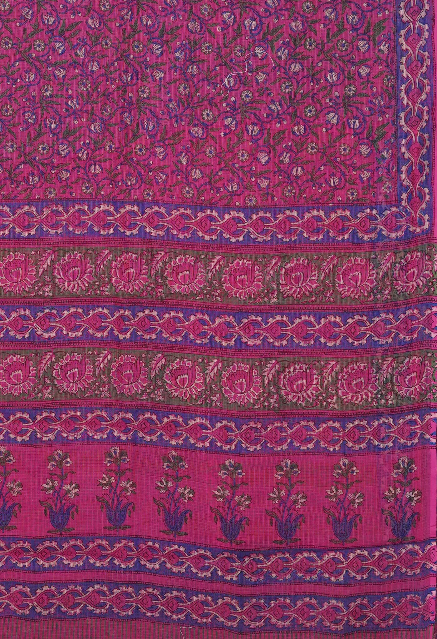 Pink Pure Hand Block Printed Kota Saree-UNM81489