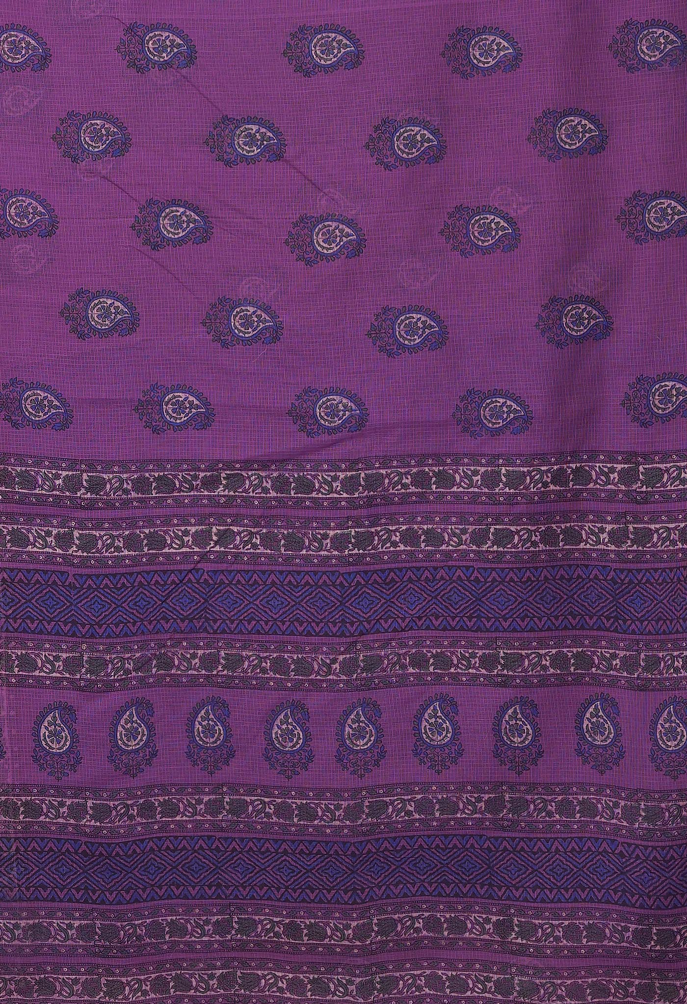 Purple Pure Hand Block Printed Kota Saree-UNM81490