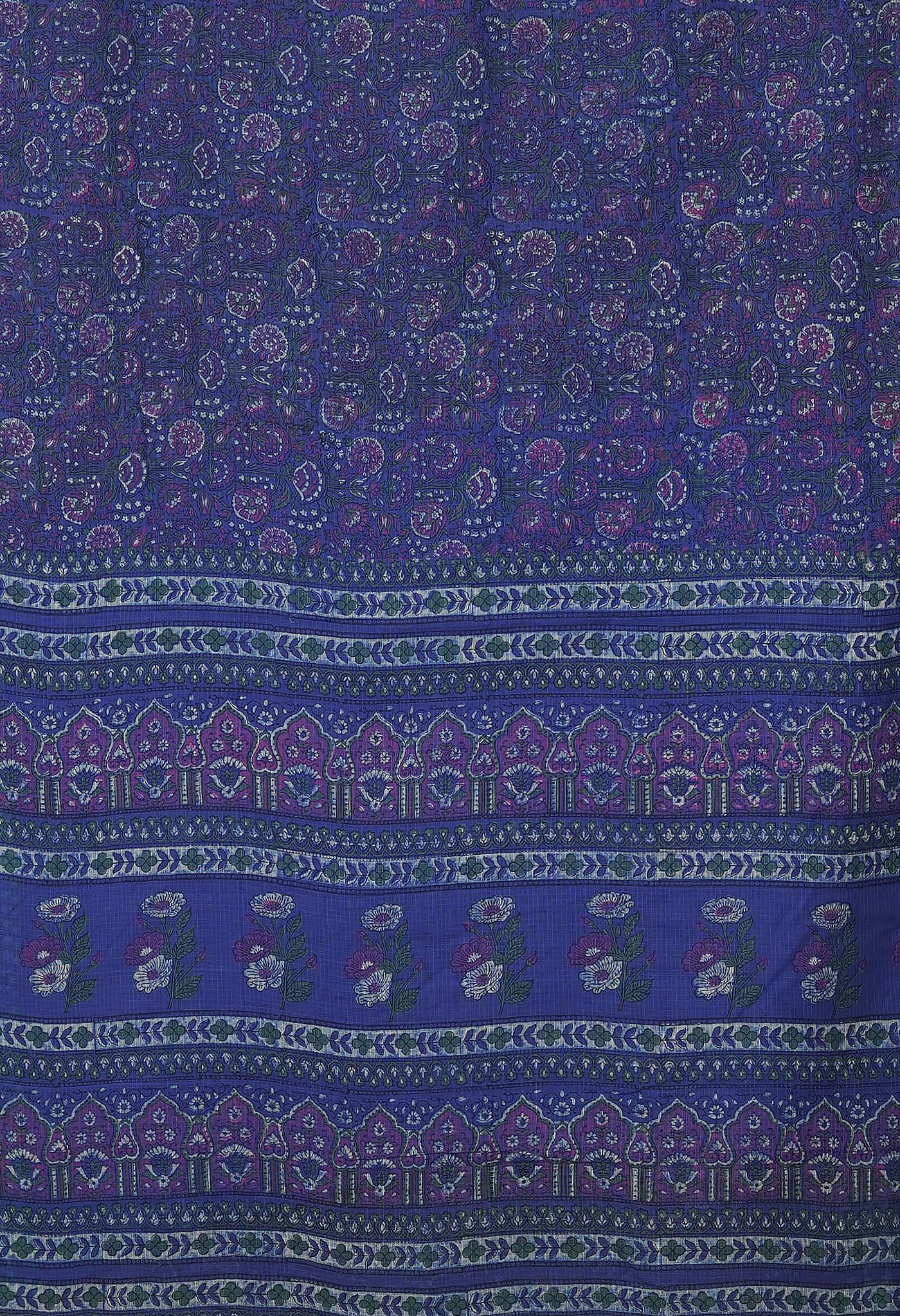 Blue Pure Hand Block Printed Kota Saree-UNM81491