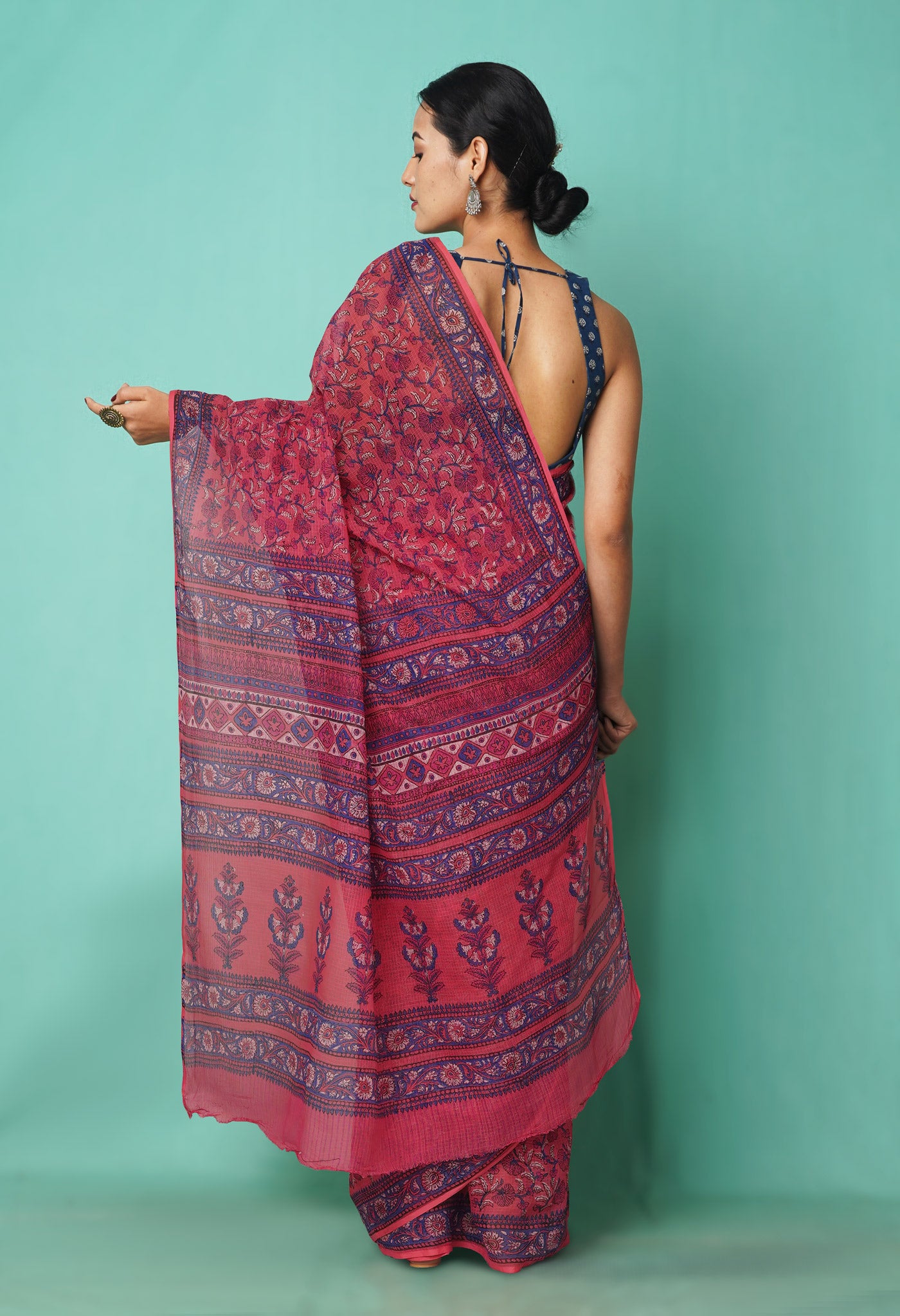 Pink Pure Hand Block Printed Kota Saree-UNM81493