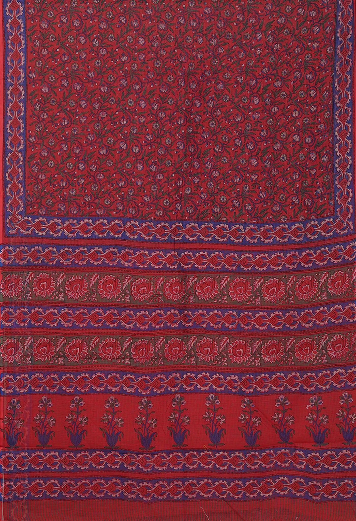 Red Pure Hand Block Printed Kota Saree-UNM81495