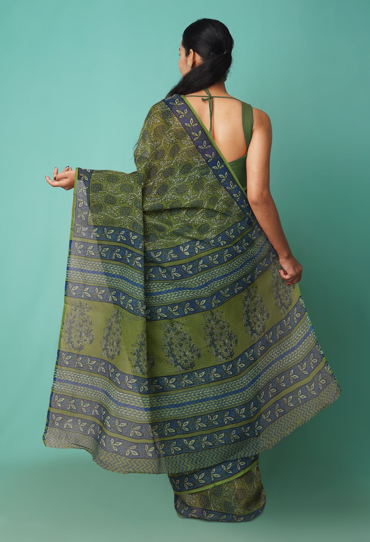 Green Pure Hand Block Printed Kota Saree-UNM81496