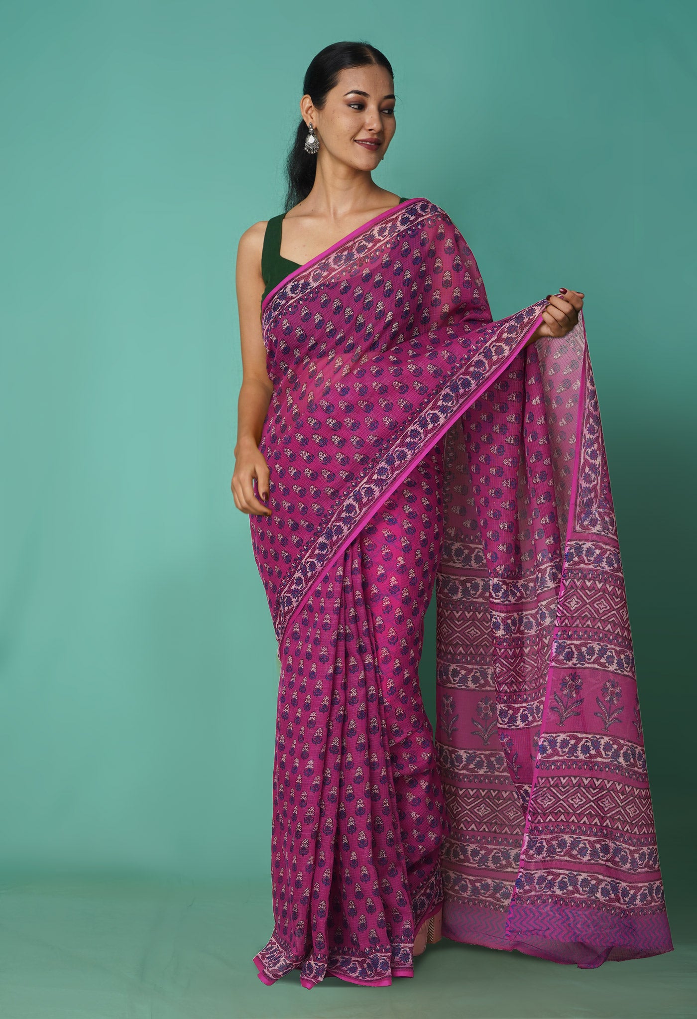 Pink Pure Hand Block Printed Kota Saree-UNM81498