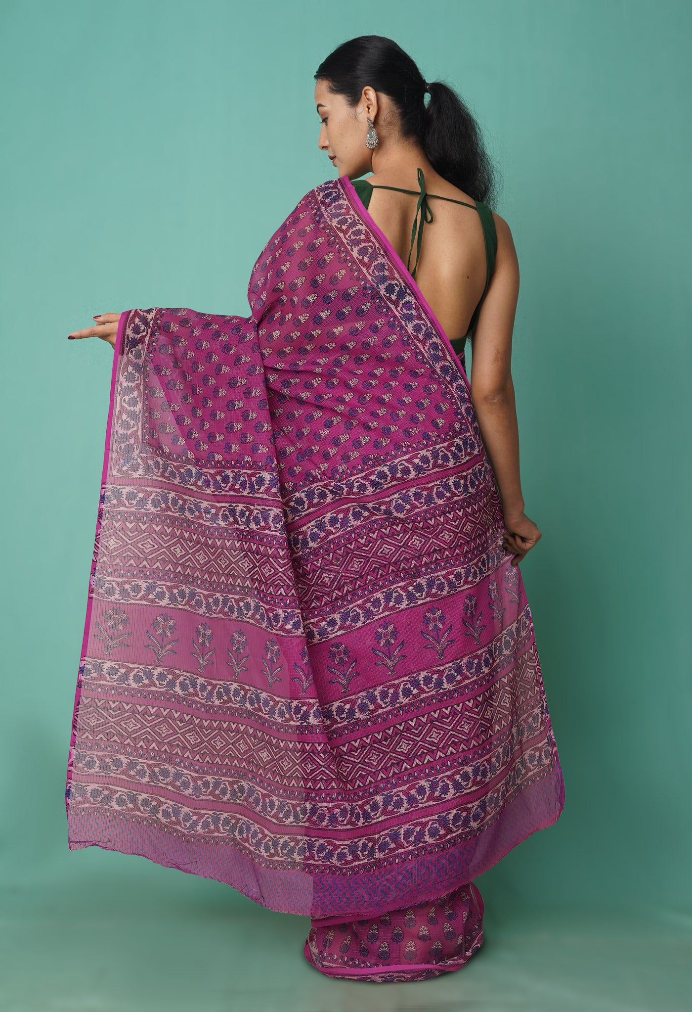 Pink Pure Hand Block Printed Kota Saree-UNM81498