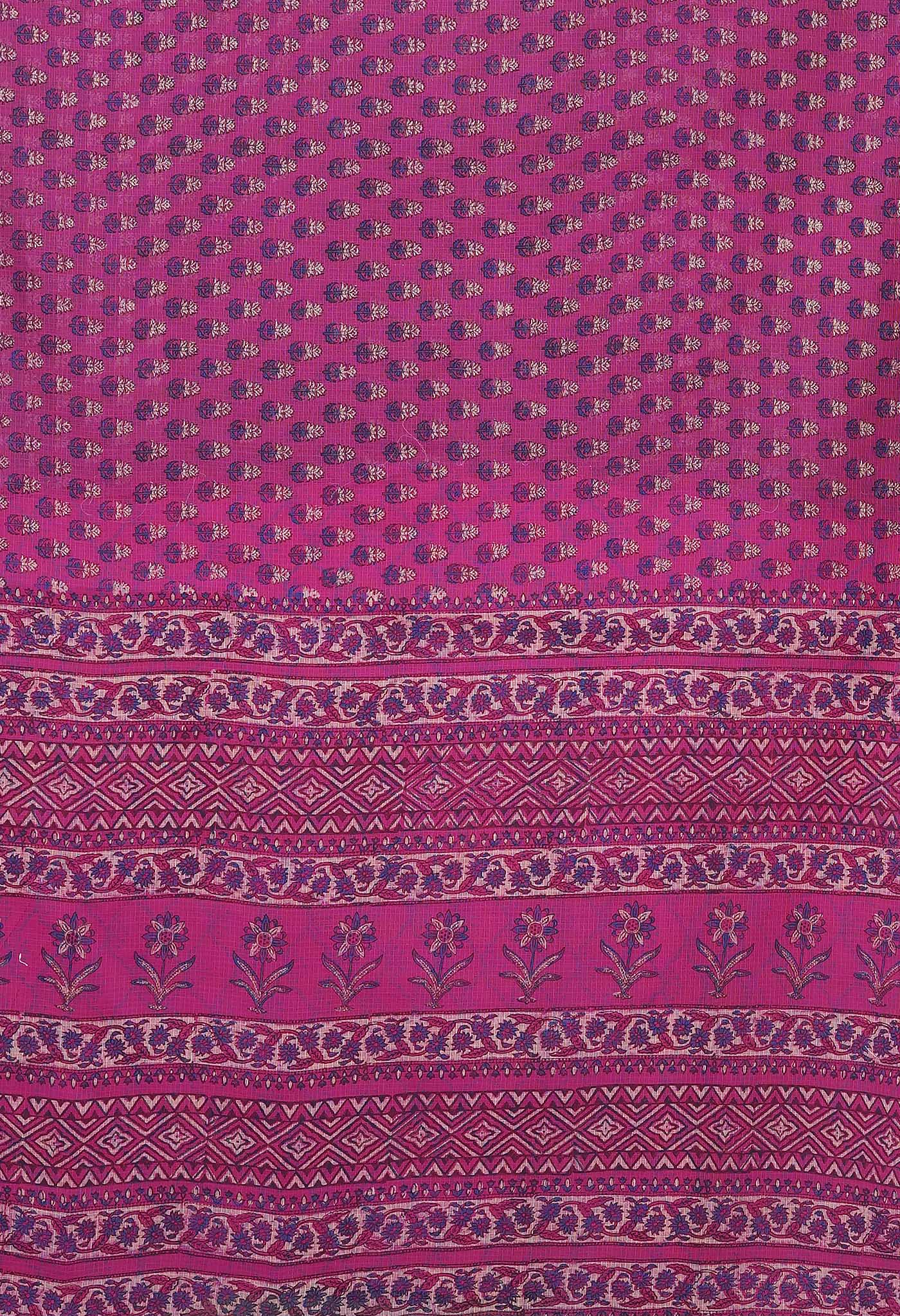 Pink Pure Hand Block Printed Kota Saree-UNM81498