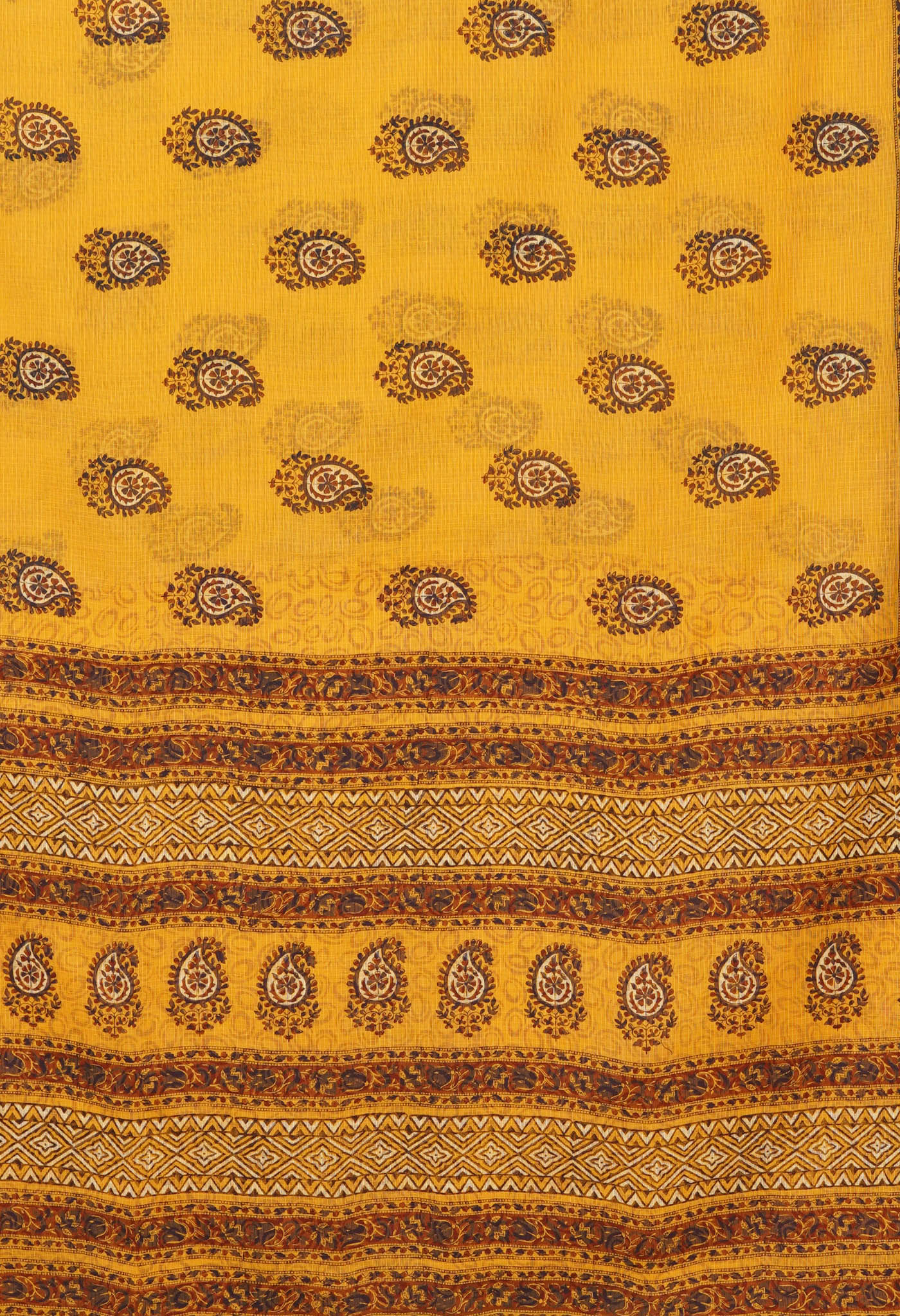 Yellow Pure Hand Block Printed Kota Saree-UNM81499