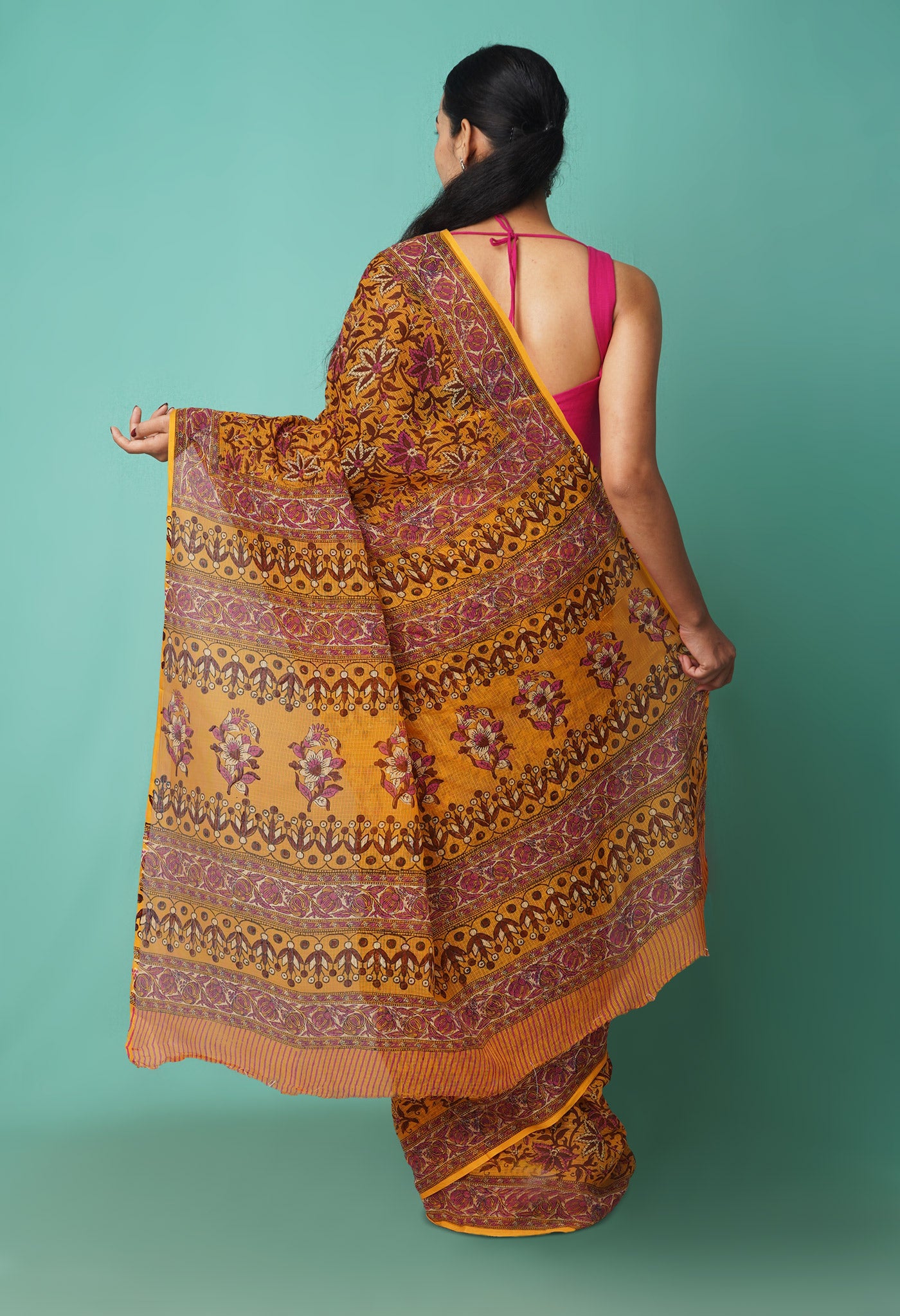 Yellow Pure Hand Block Printed Kota Saree-UNM81502