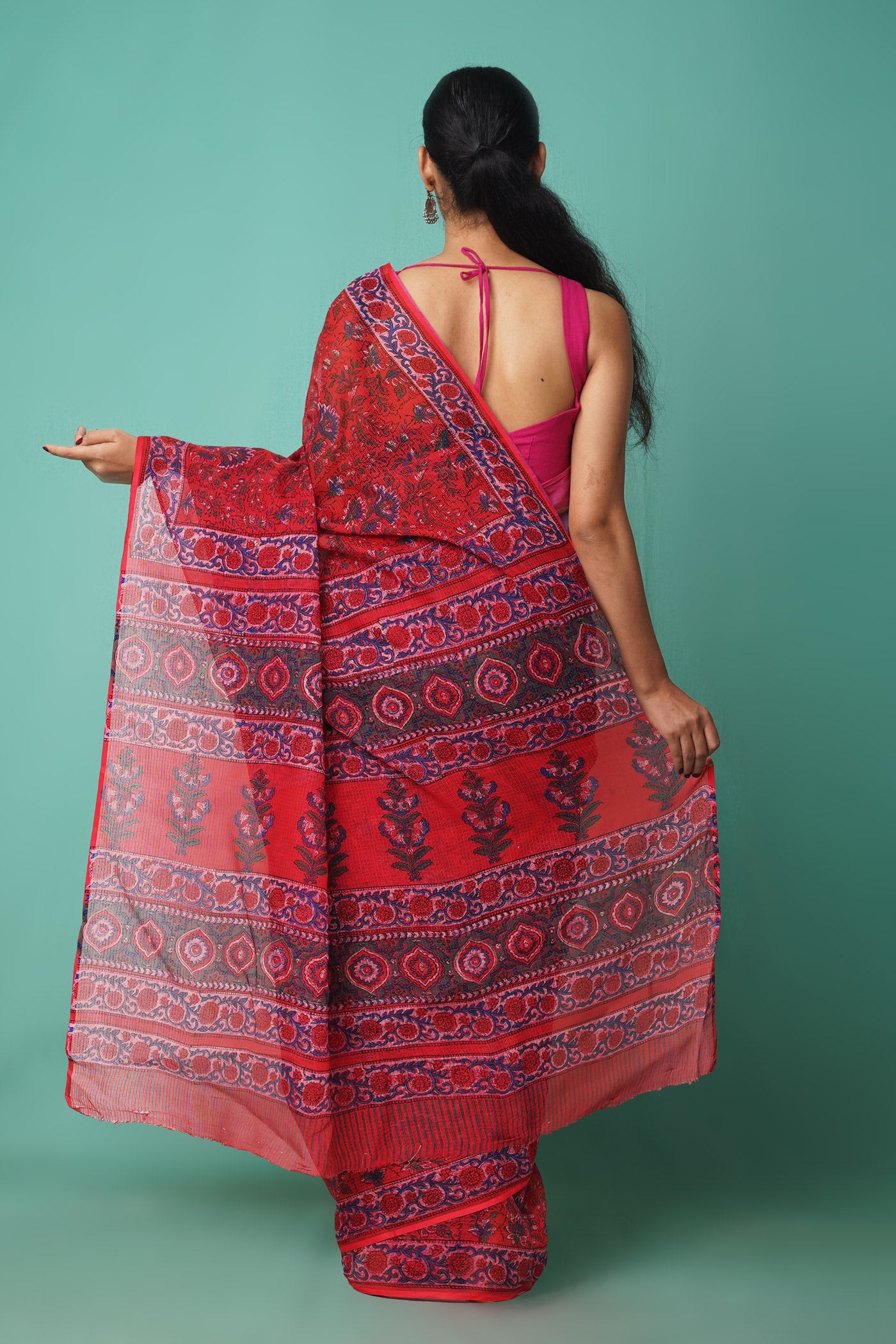 Red Pure Hand Block Printed Kota Saree-UNM81503