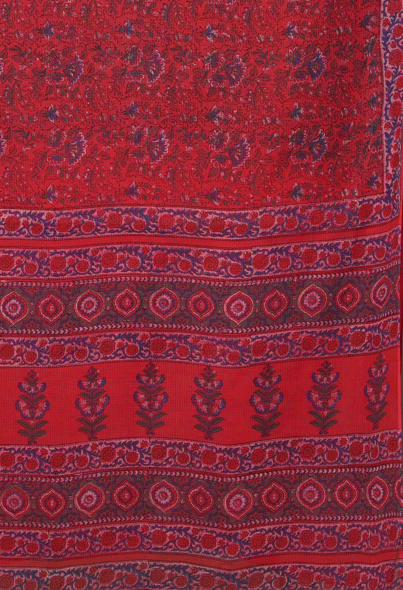 Red Pure Hand Block Printed Kota Saree-UNM81503