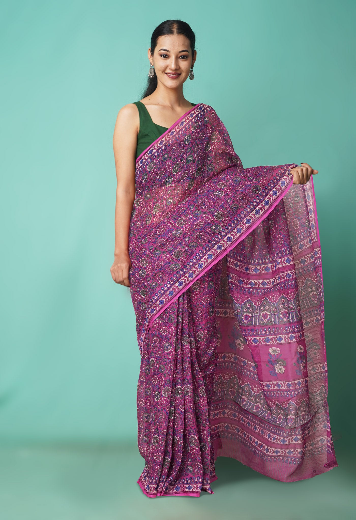 Pink Pure Hand Block Printed Kota Saree-UNM81504