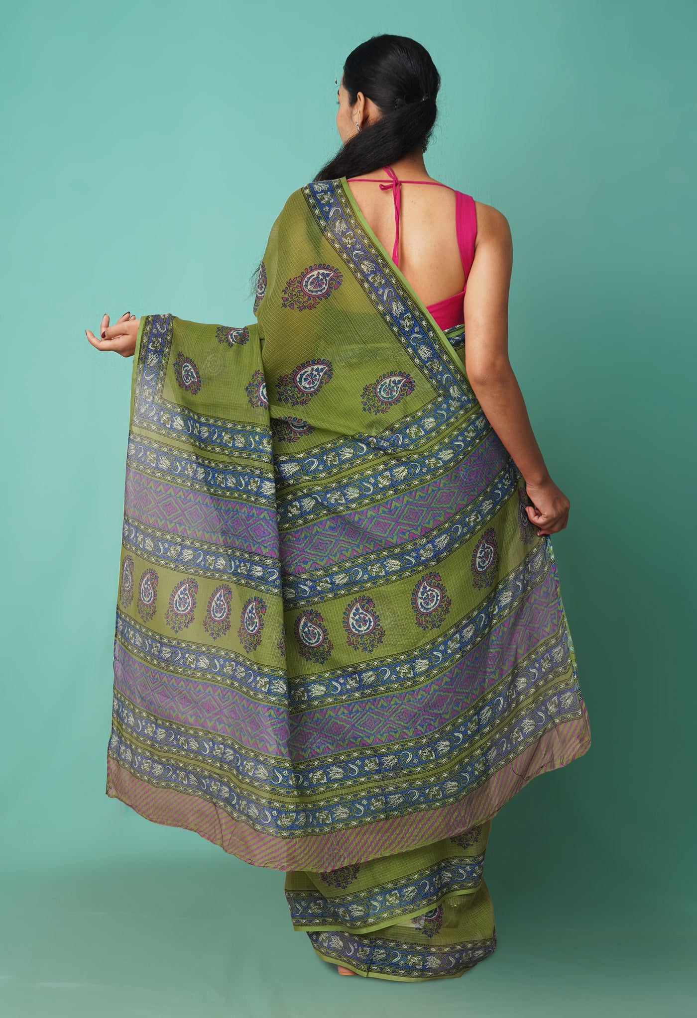 Green Pure Hand Block Printed Kota Saree-UNM81505