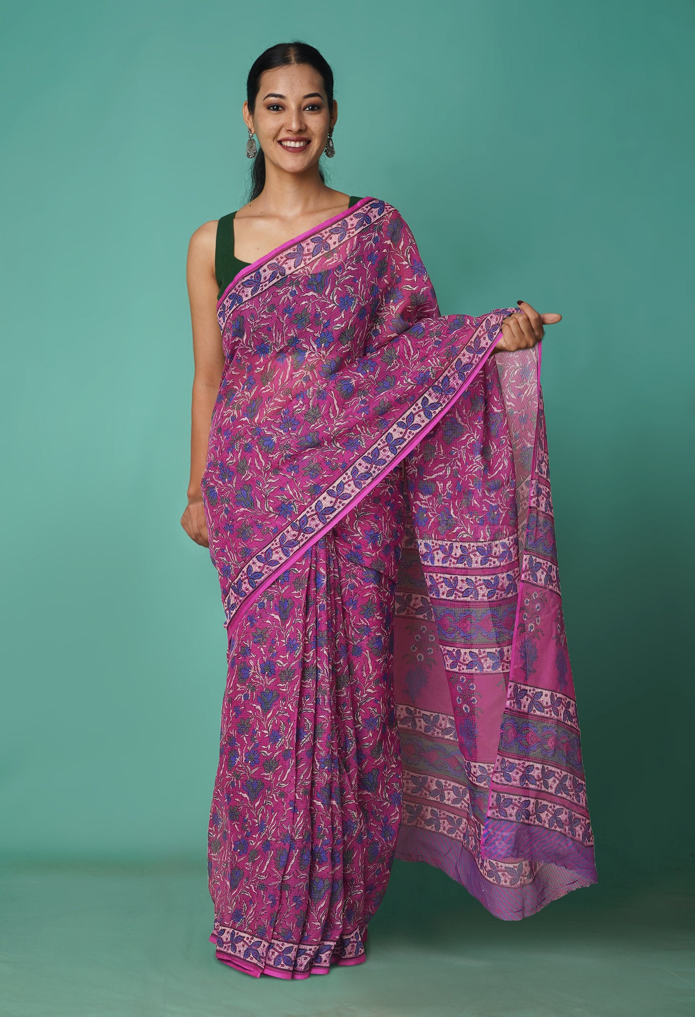 Pink Pure Hand Block Printed Kota Saree-UNM81506