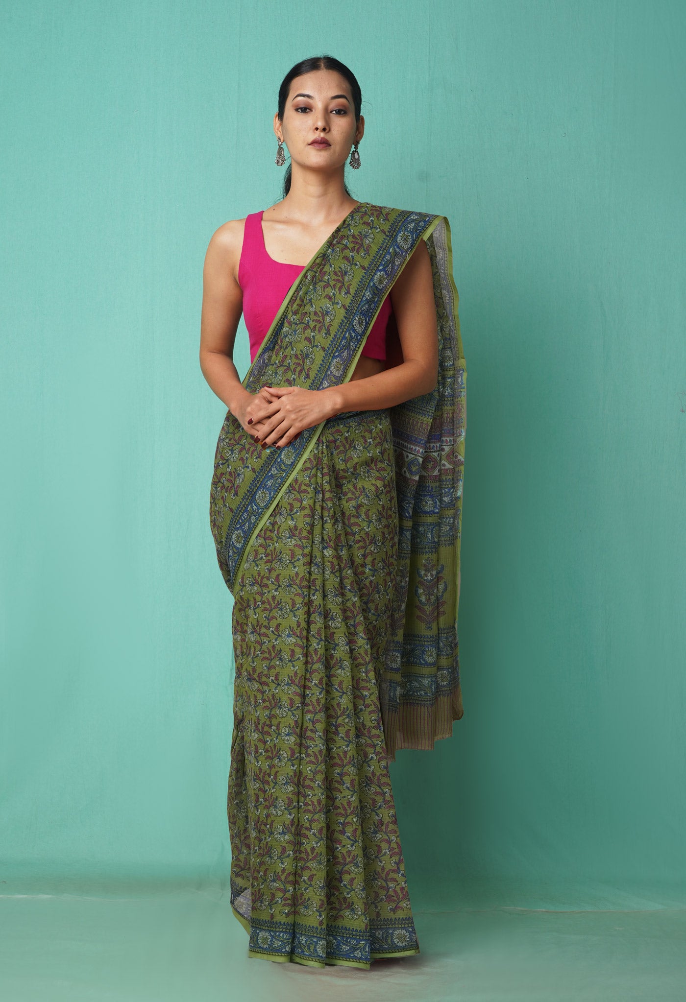 Green Pure Hand Block Printed Kota Saree-UNM81511