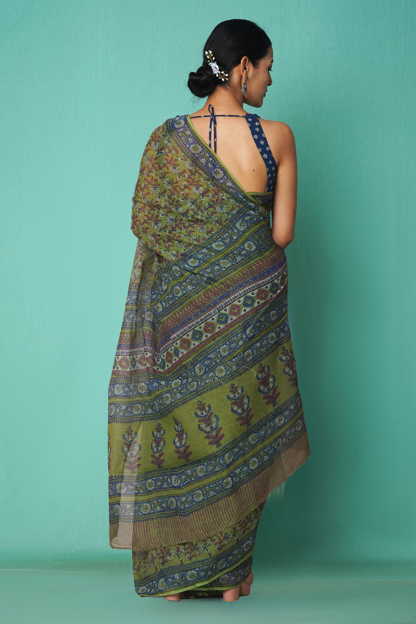 Green Pure Hand Block Printed Kota Saree-UNM81511