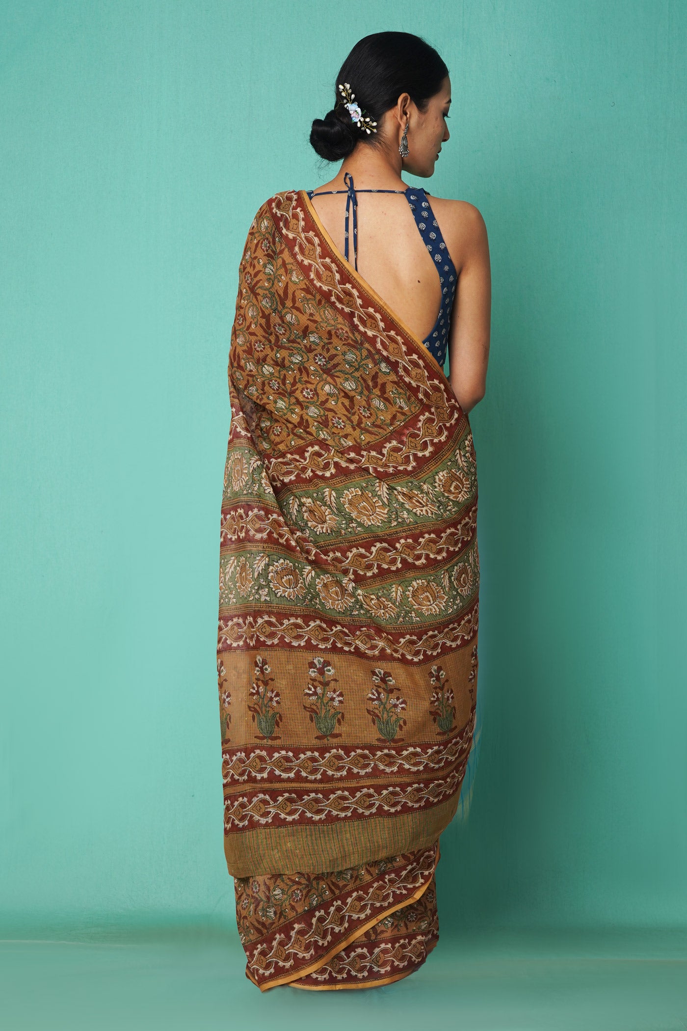 Brown Pure Hand Block Printed Kota Saree-UNM81512