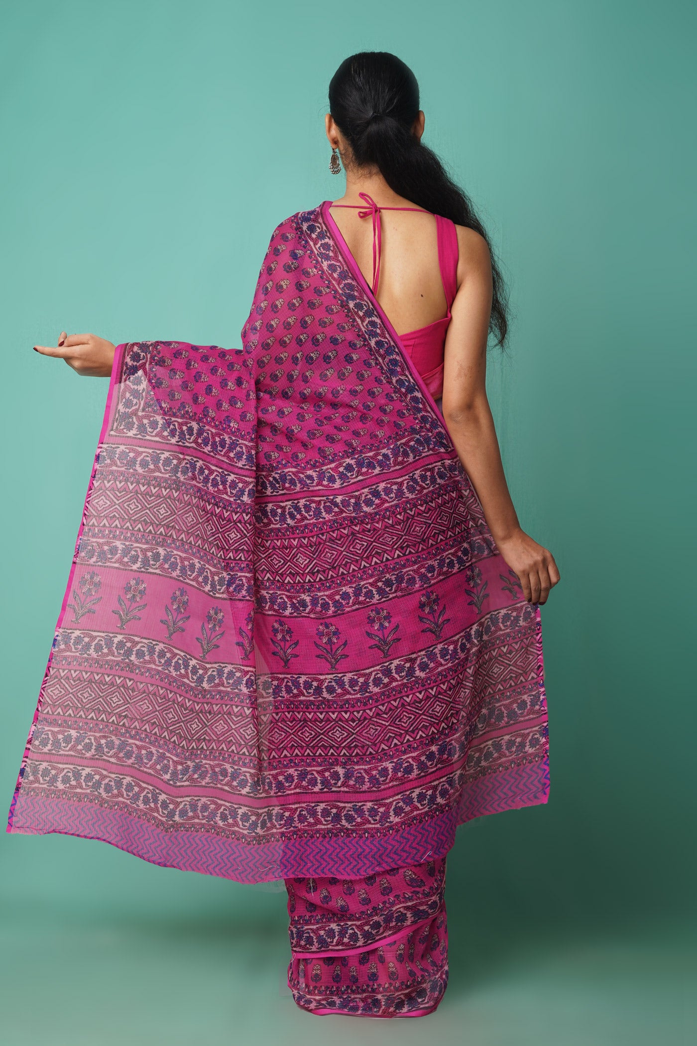 Pink Pure Hand Block Printed Kota Saree-UNM81513