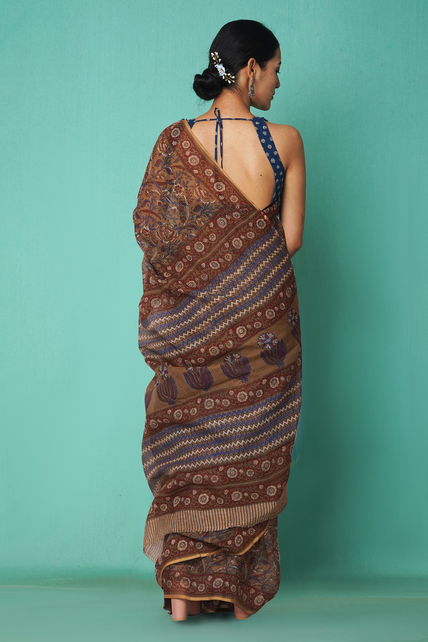 Brown Pure Hand Block Printed Kota Saree-UNM81515