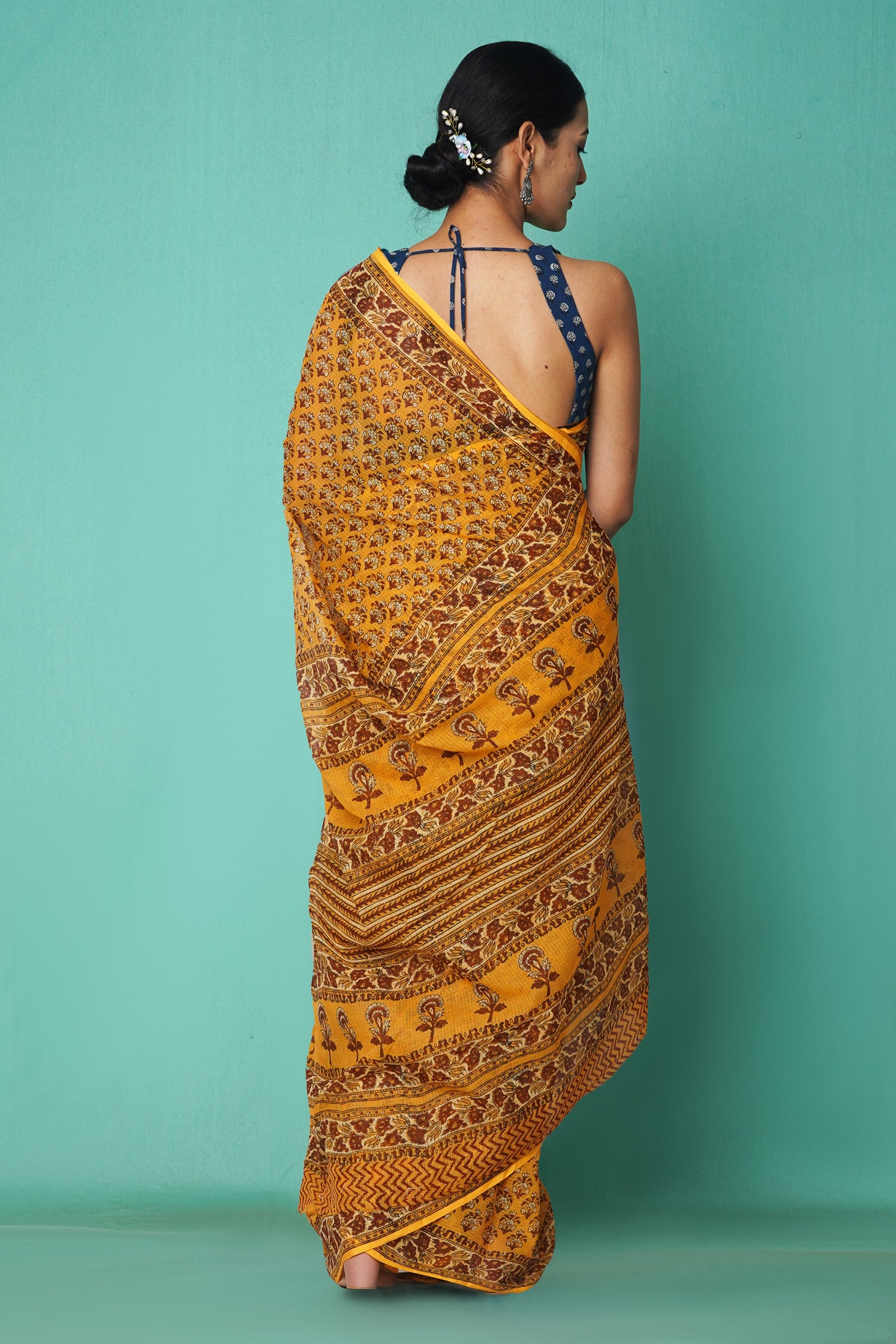 Yellow Pure Hand Block Printed Kota Saree-UNM81516