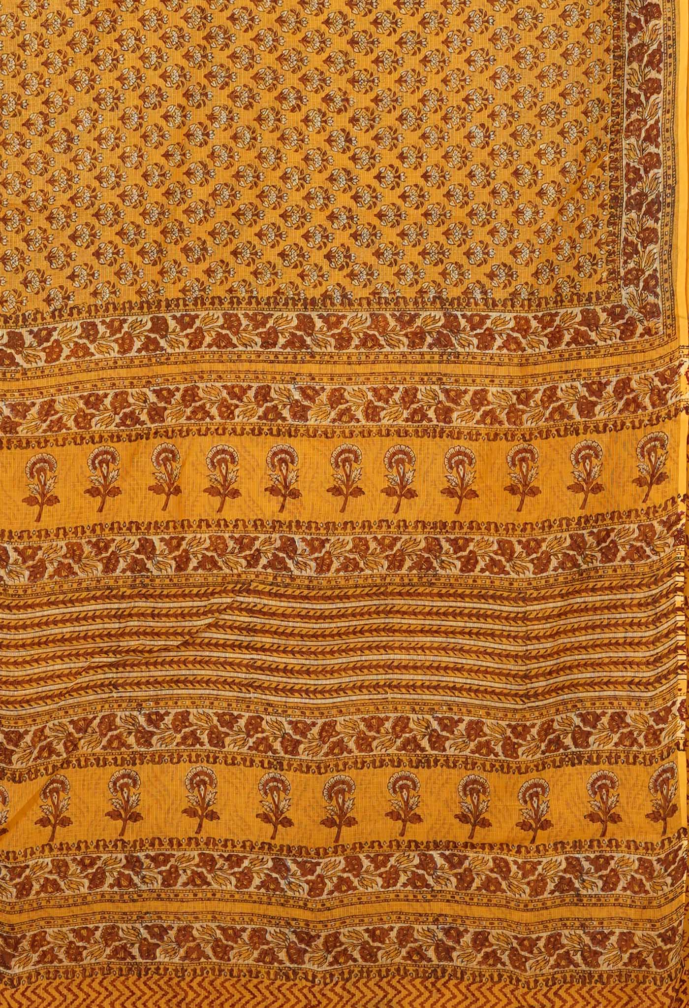 Yellow Pure Hand Block Printed Kota Saree-UNM81516