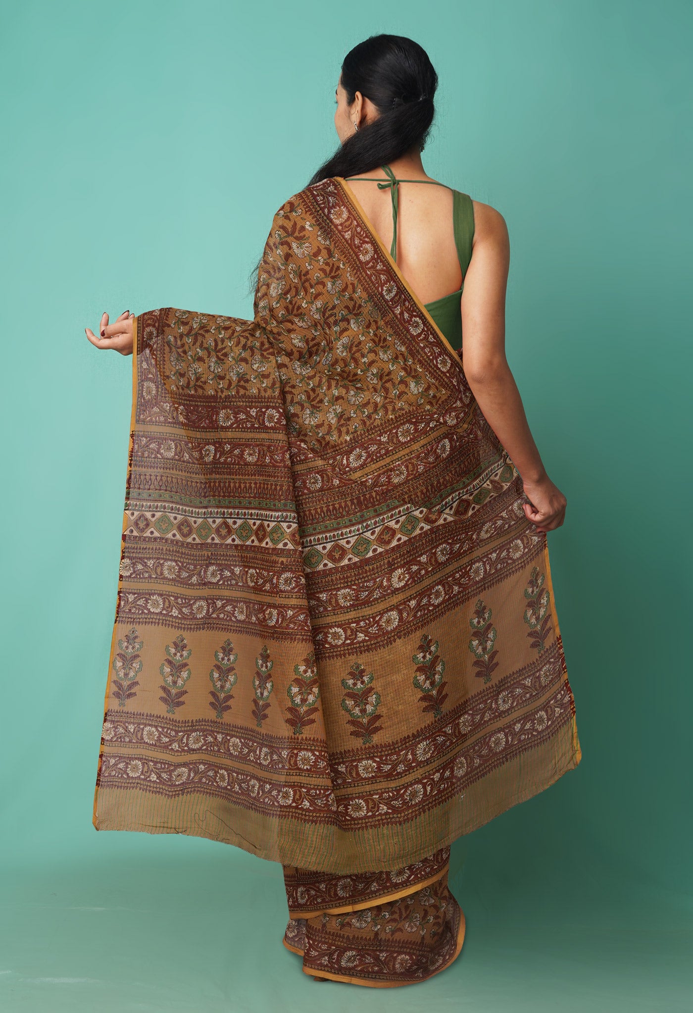 Brown Pure Hand Block Printed Kota Saree-UNM81518