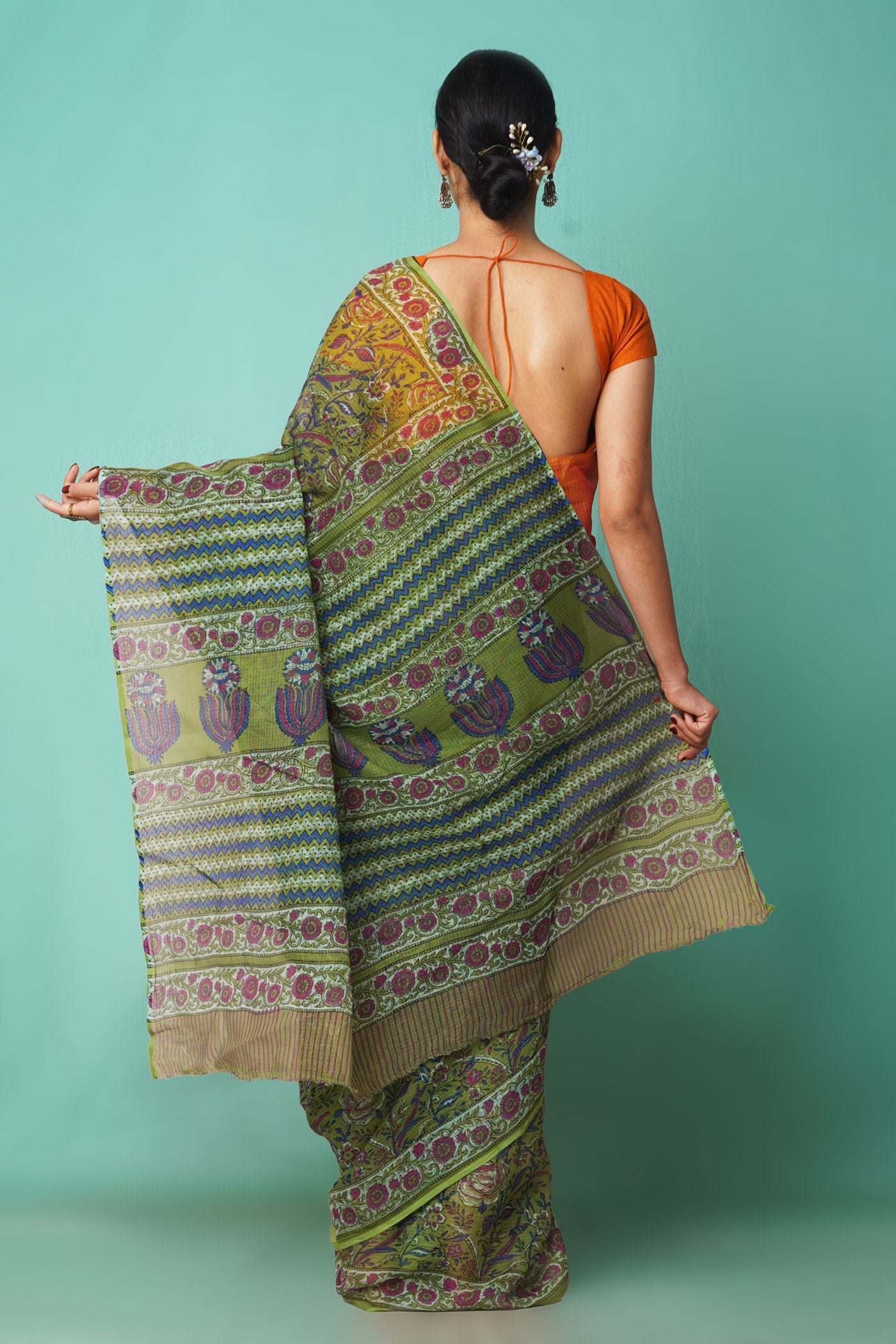 Green Pure Hand Block Printed Kota Saree-UNM81520