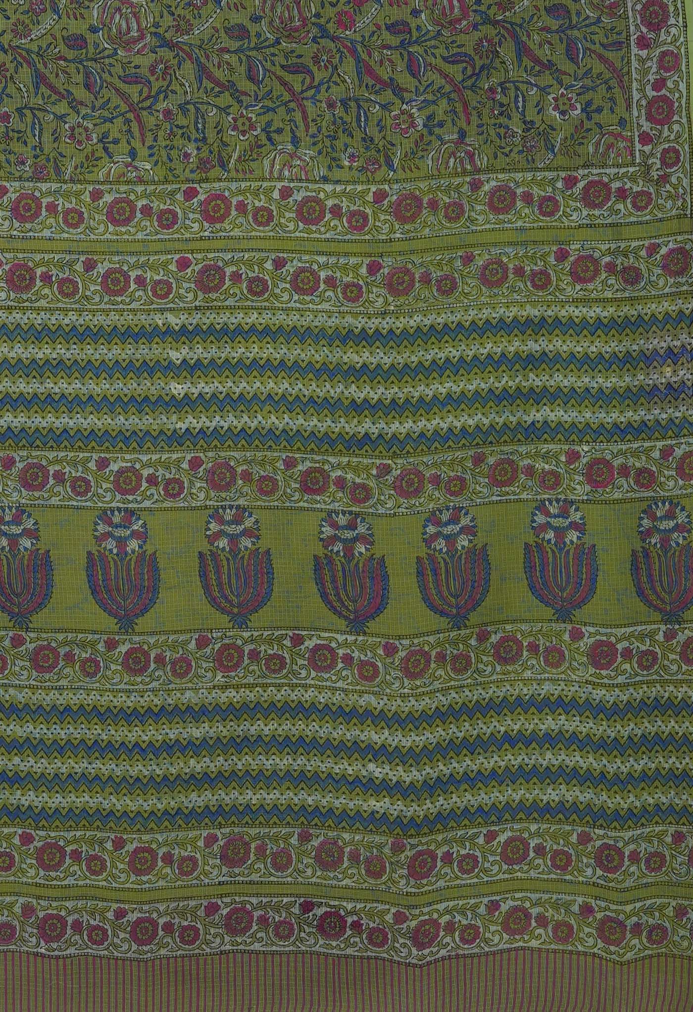 Green Pure Hand Block Printed Kota Saree-UNM81520