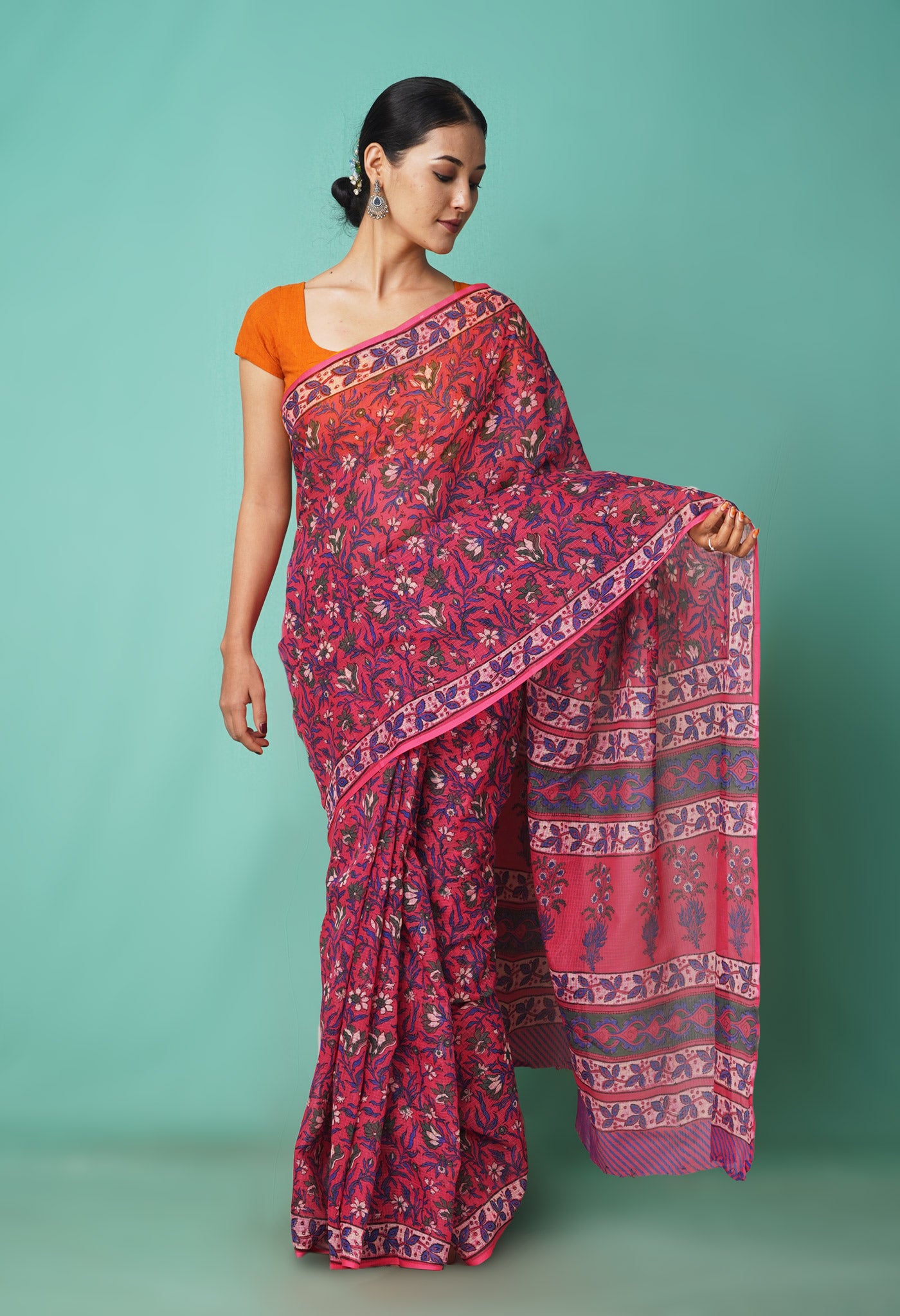 Pink Pure Hand Block Printed Kota Saree-UNM81521