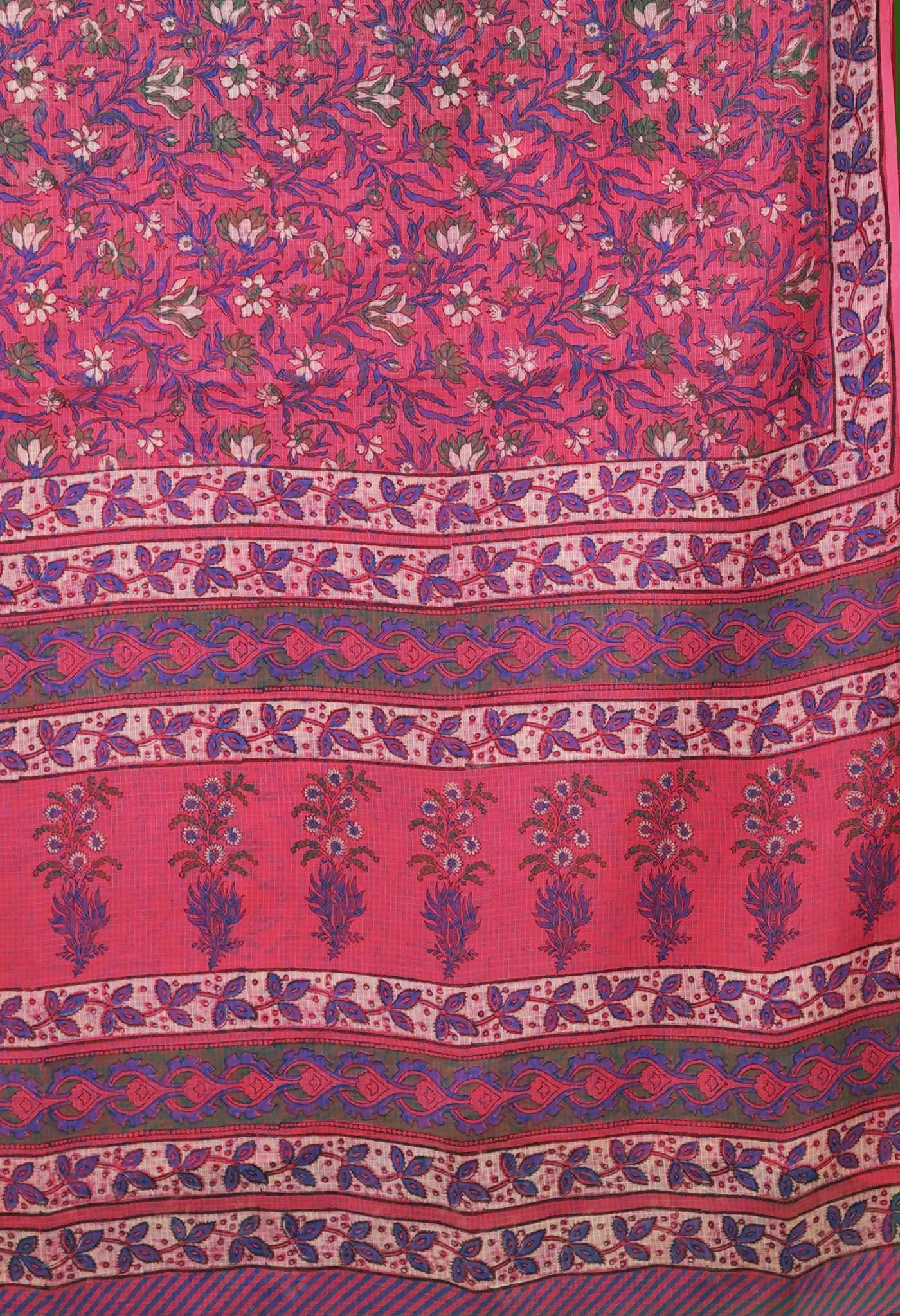 Pink Pure Hand Block Printed Kota Saree-UNM81521