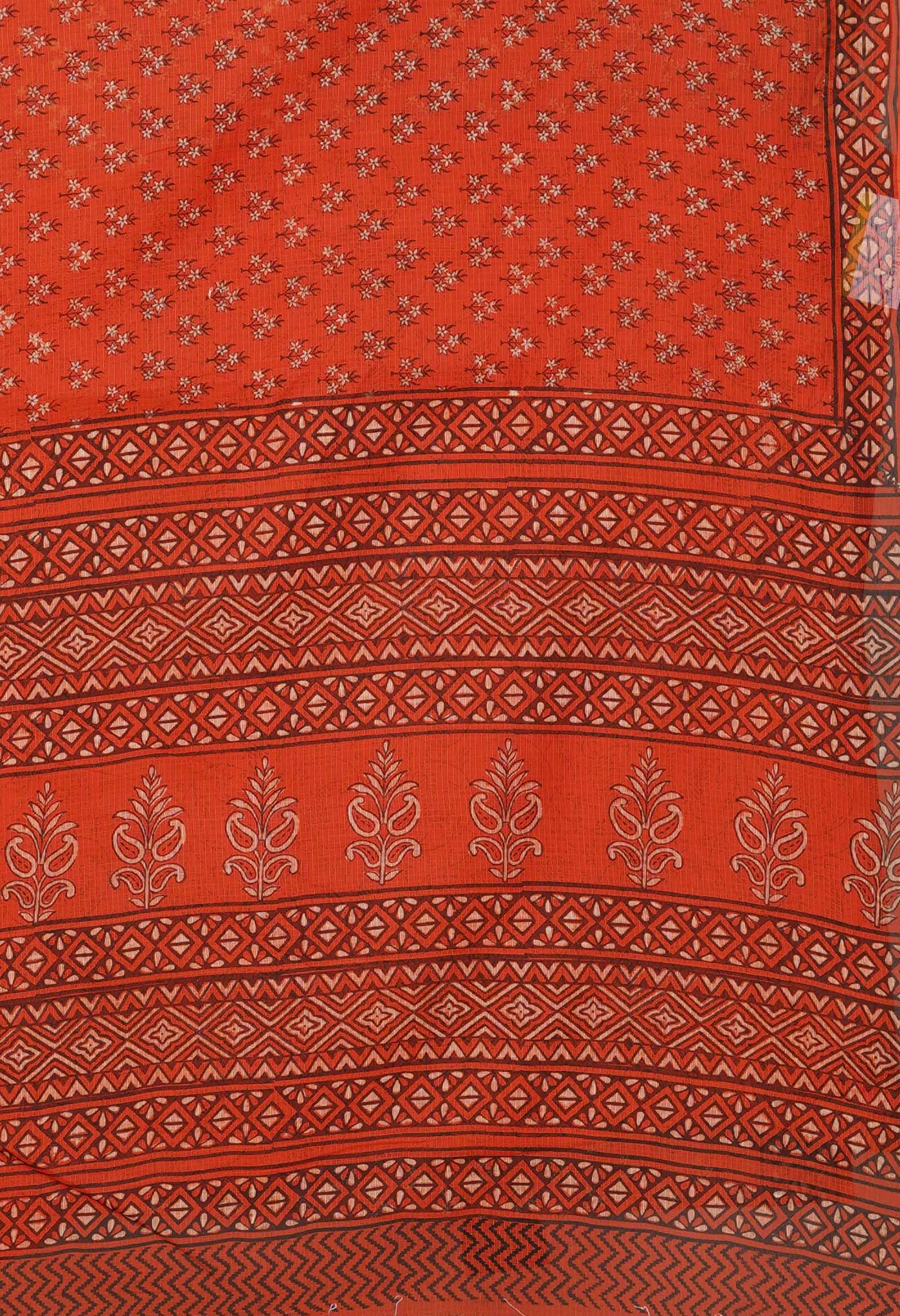 Orange Pure Hand Block Printed Kota Saree-UNM81522