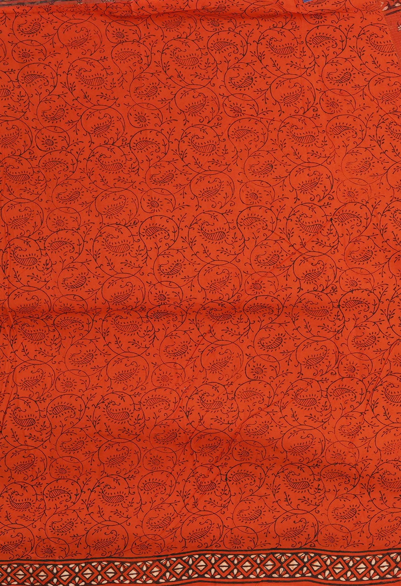 Orange Pure Hand Block Printed Kota Saree-UNM81522