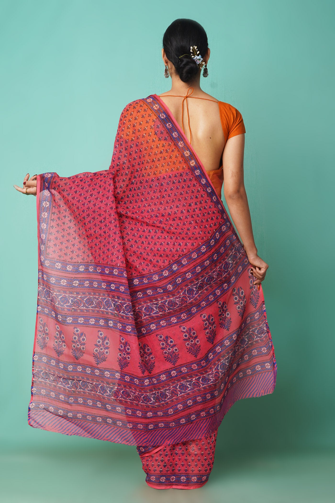 Pink Pure Hand Block Printed Kota Saree-UNM81523