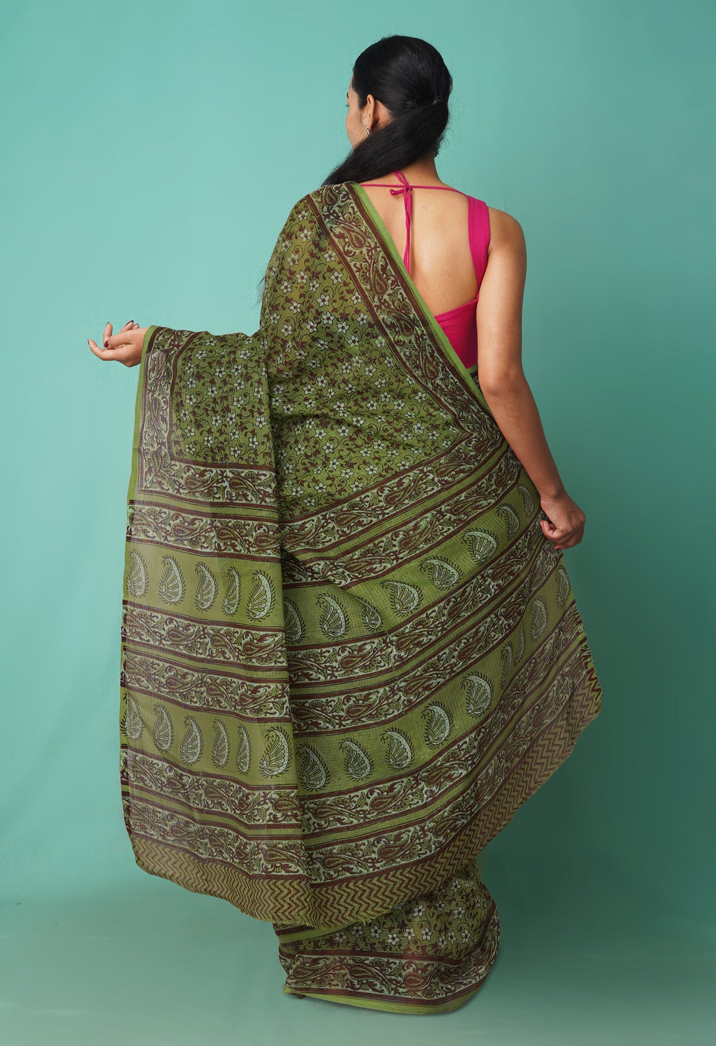 Green Pure Hand Block Printed Kota Saree-UNM81524