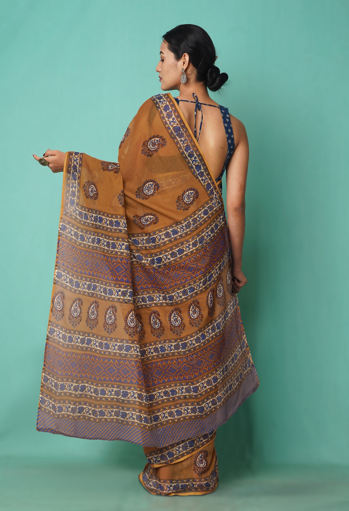 Brown Pure Hand Block Printed Kota Saree-UNM81525