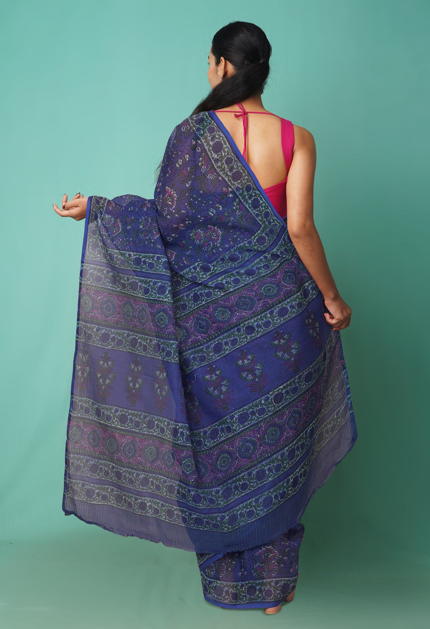 Blue Pure Hand Block Printed Kota Saree-UNM81527