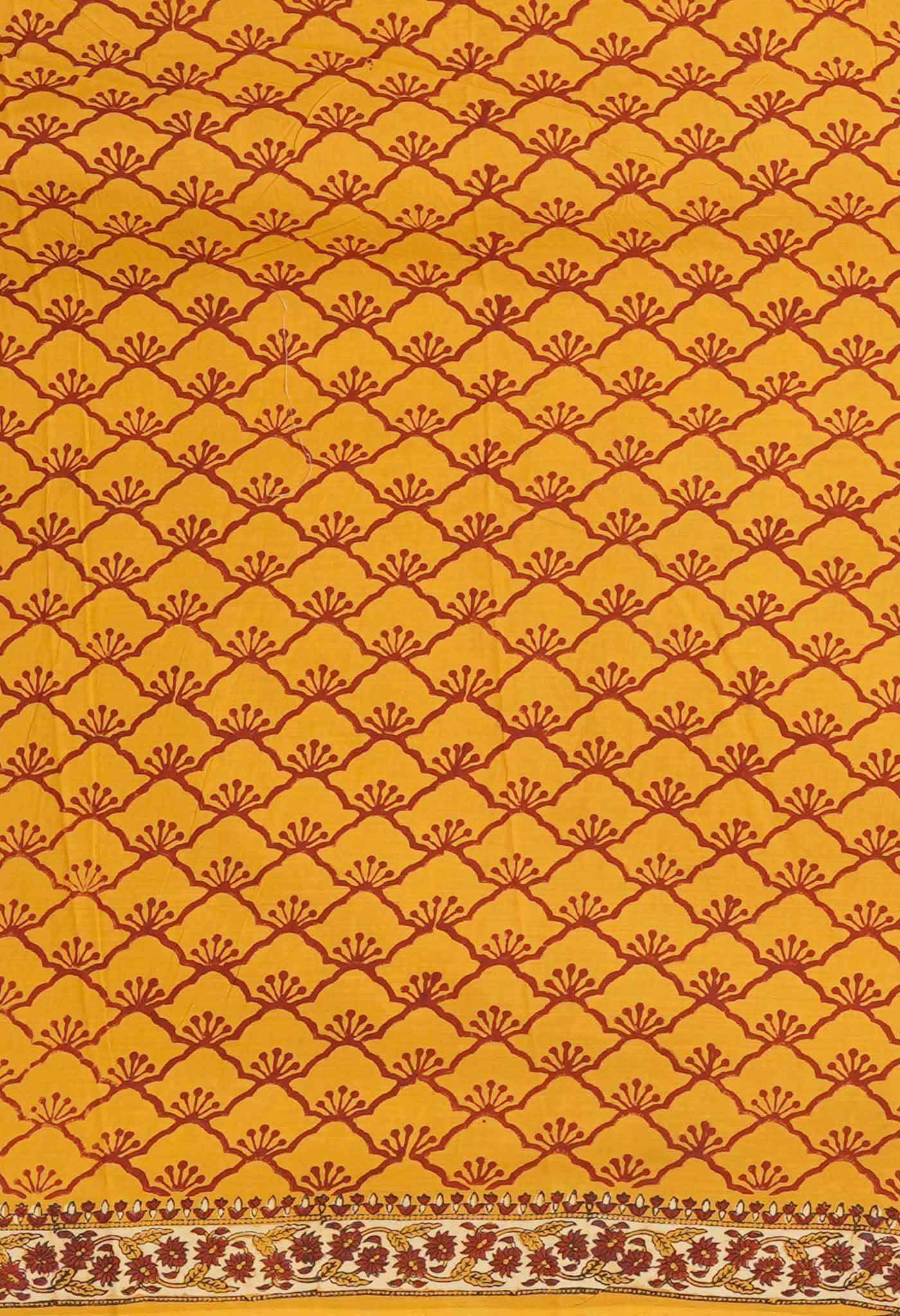 Yellow Pure Hand Block Printed Kota Saree-UNM81529