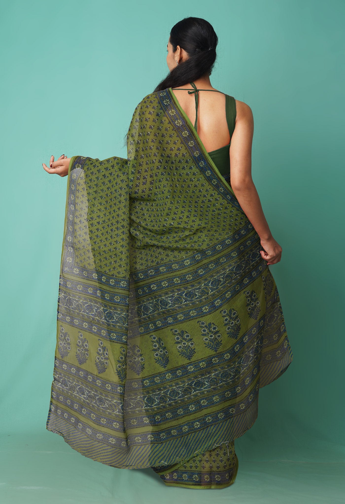 Green Pure Hand Block Printed Kota Saree-UNM81531