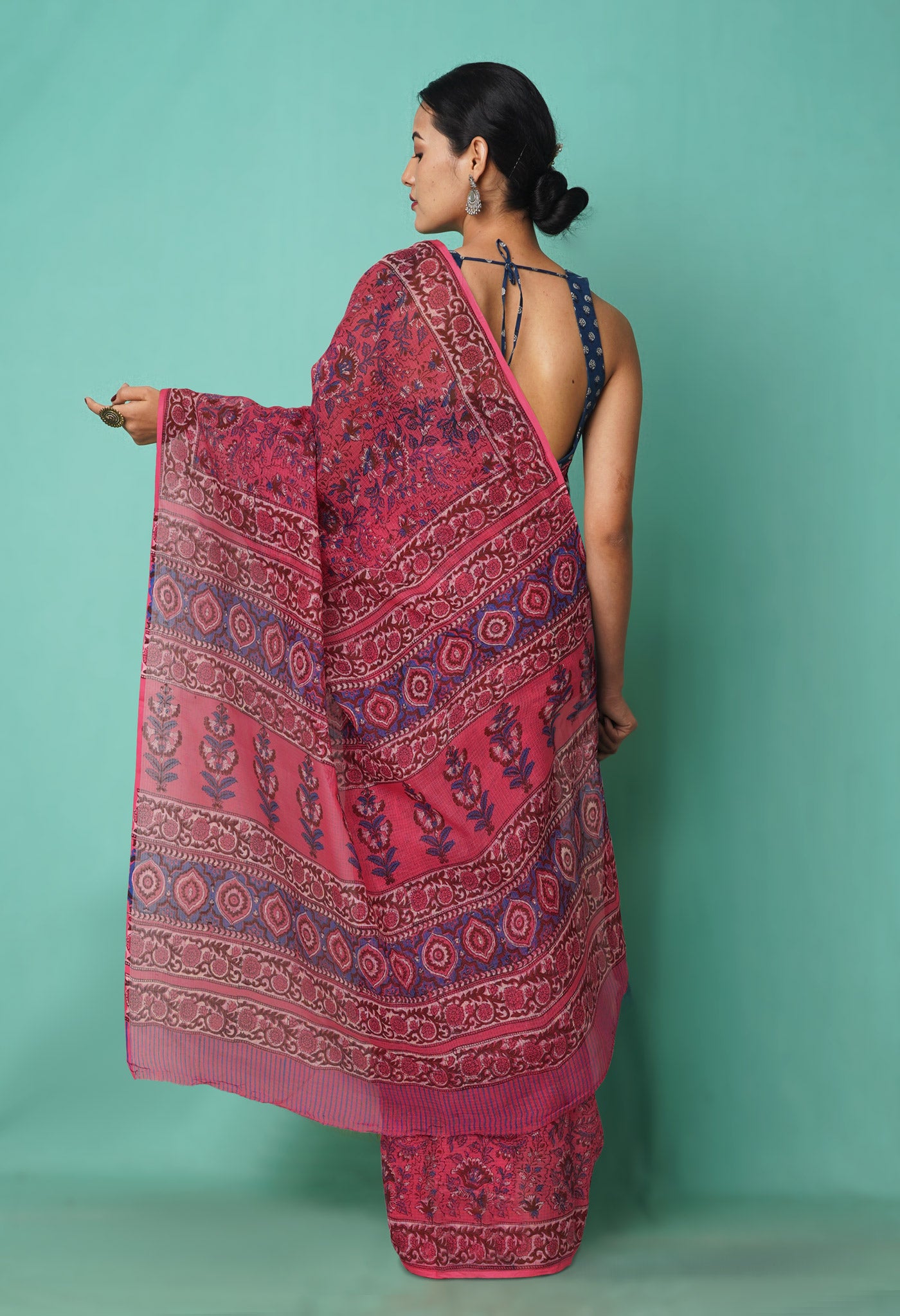 Pink Pure Hand Block Printed Kota Saree-UNM81532