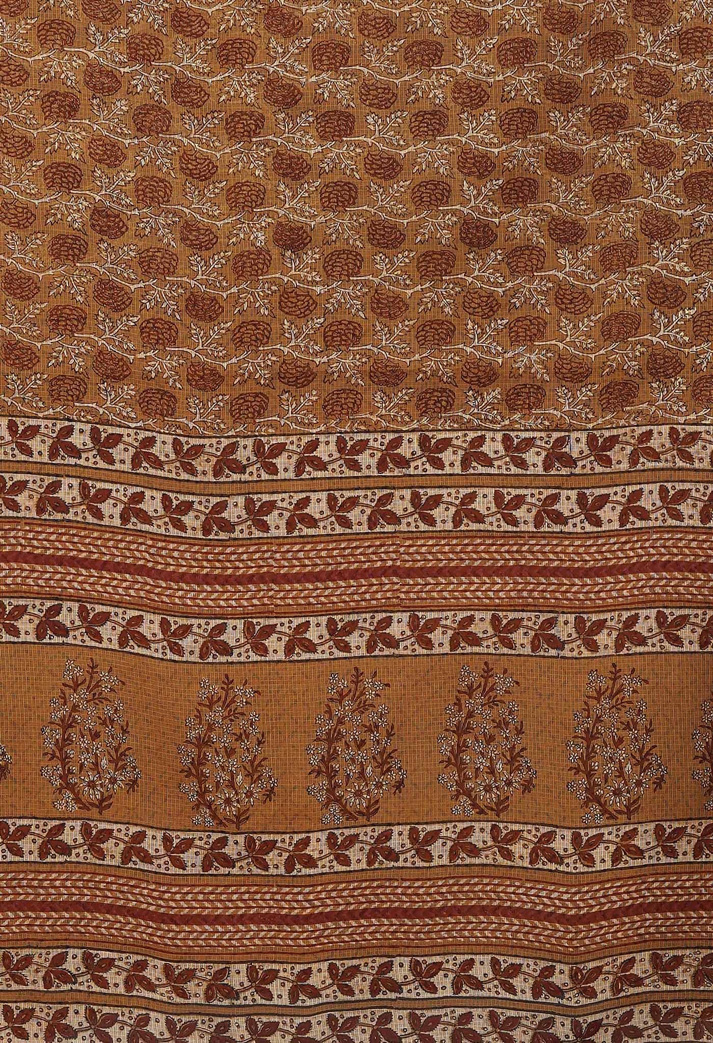 Brown Pure Hand Block Printed Kota Saree-UNM81533