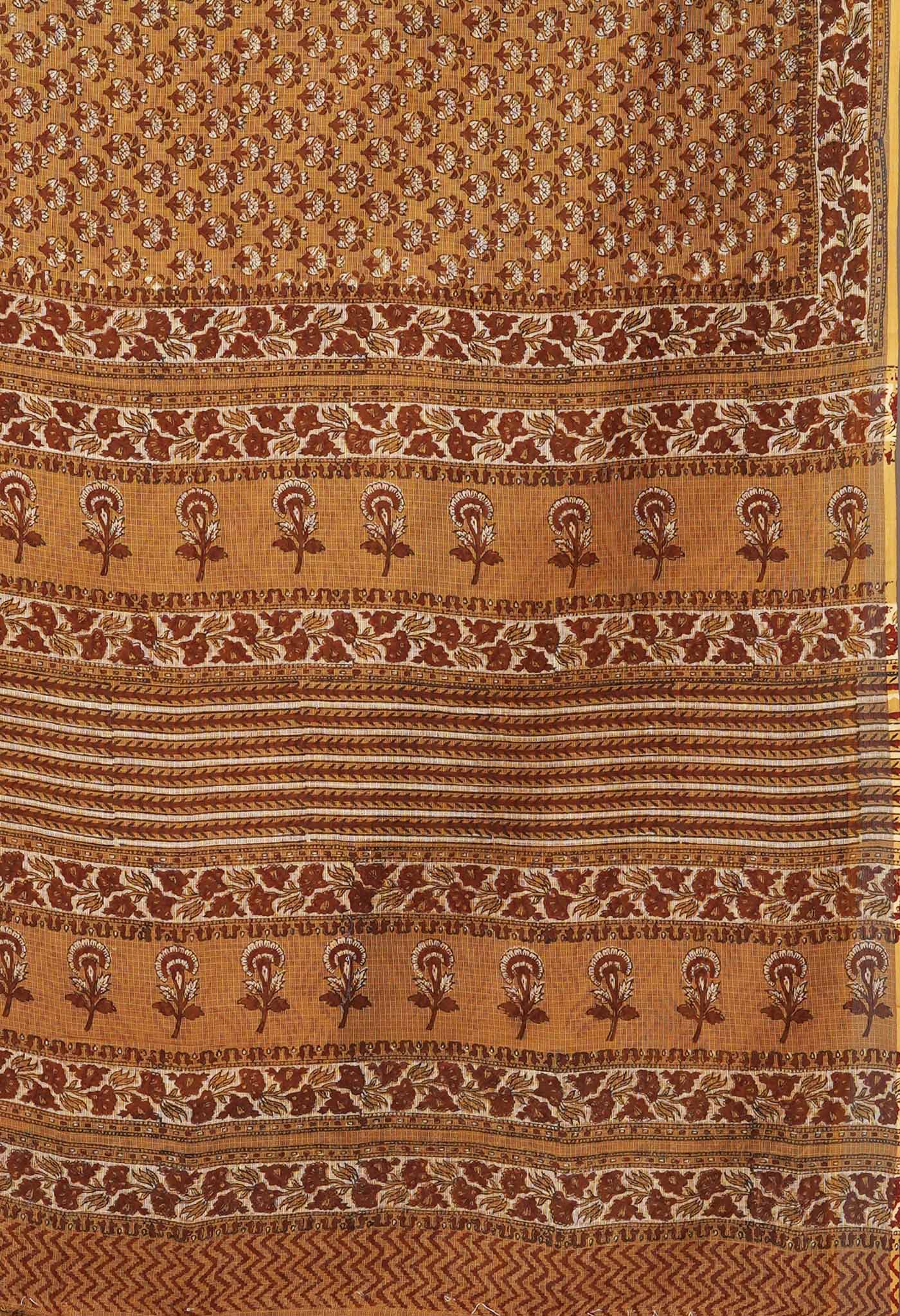 Brown Pure Hand Block Printed Kota Saree-UNM81537