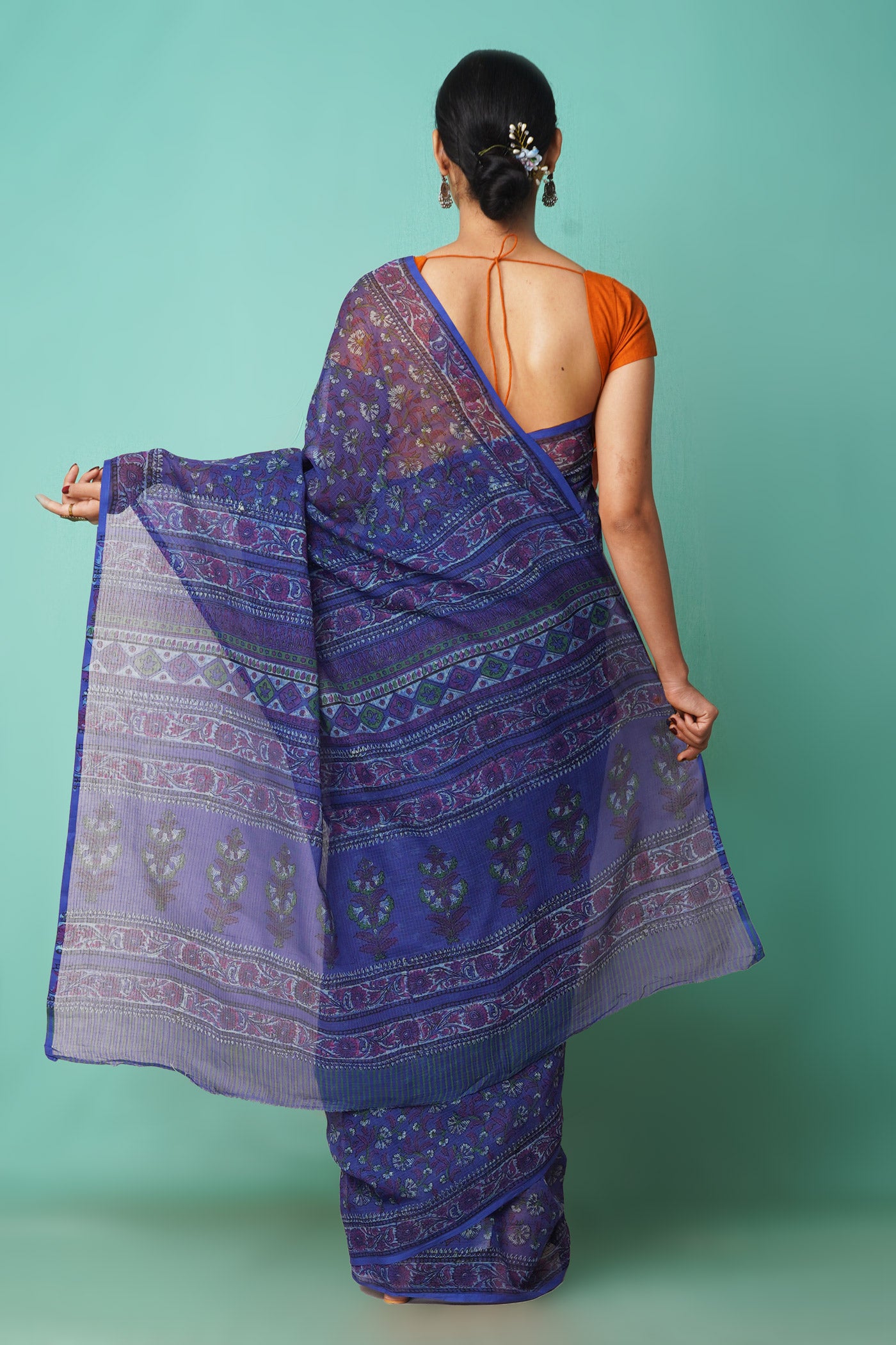 Blue Pure Hand Block Printed Kota Saree-UNM81538