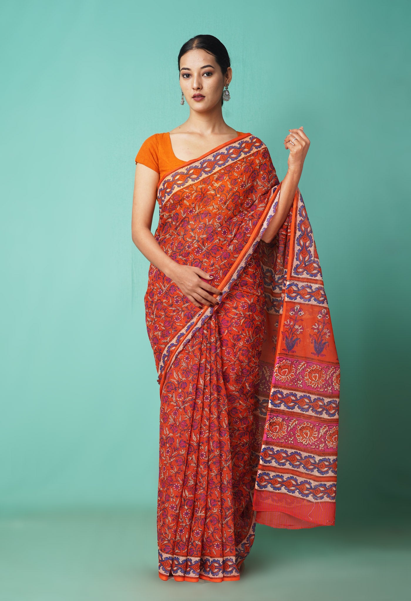 MANDAARA Manjal - Uppada Tissue Silk saree with Hand orders block prints