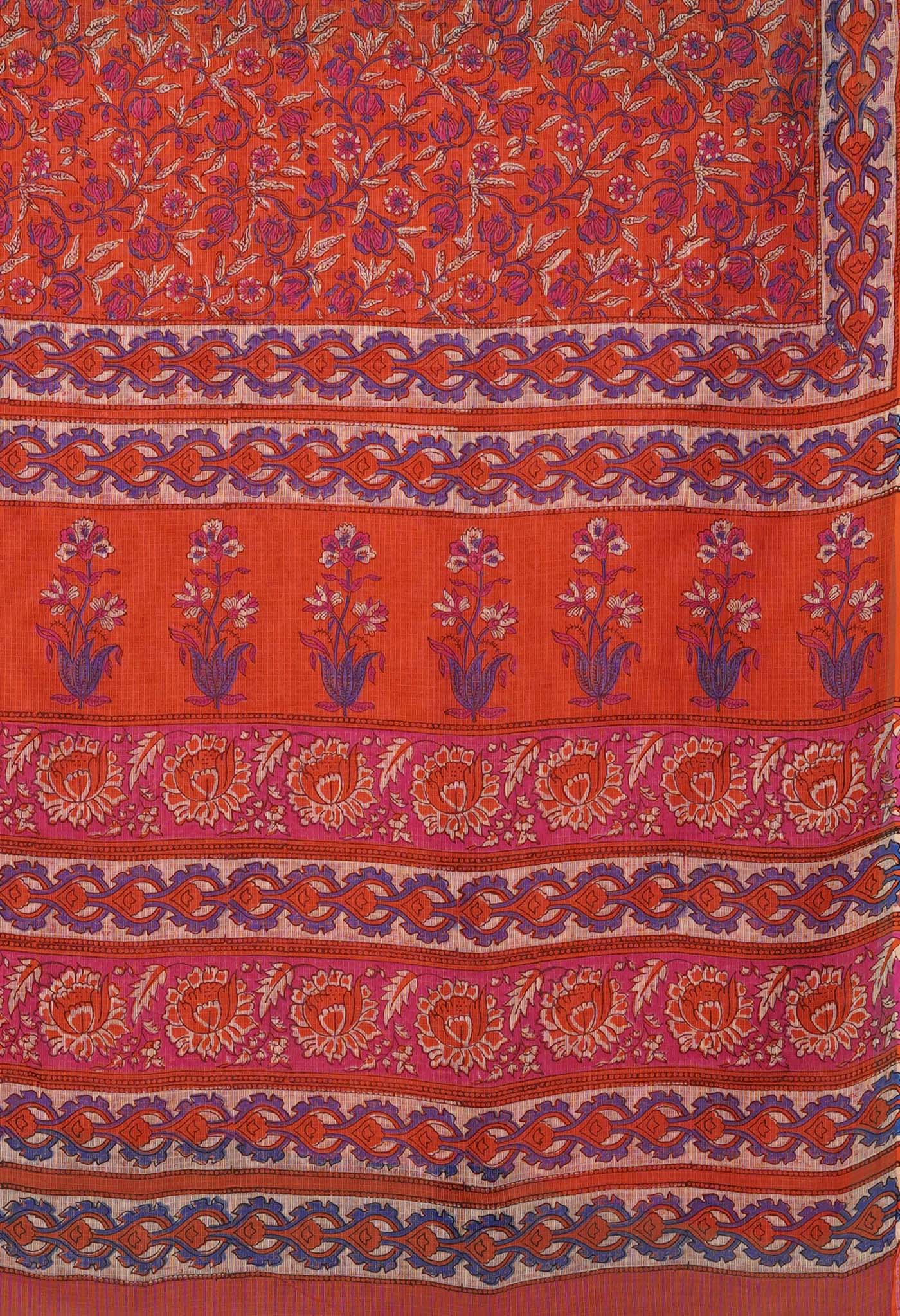 Orange Pure Hand Block Printed Kota Saree-UNM81539