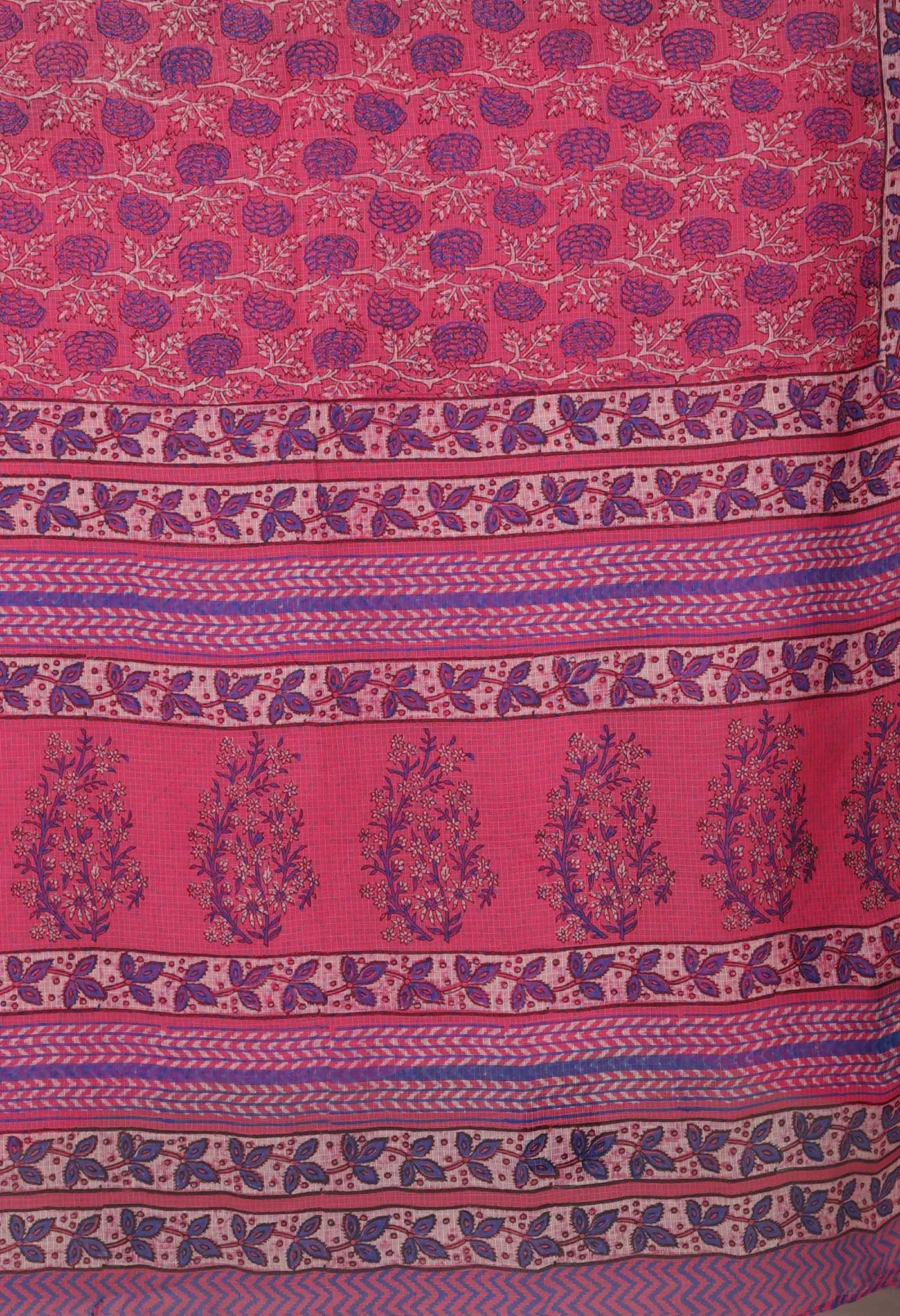 Pink Pure Hand Block Printed Kota Saree-UNM81540