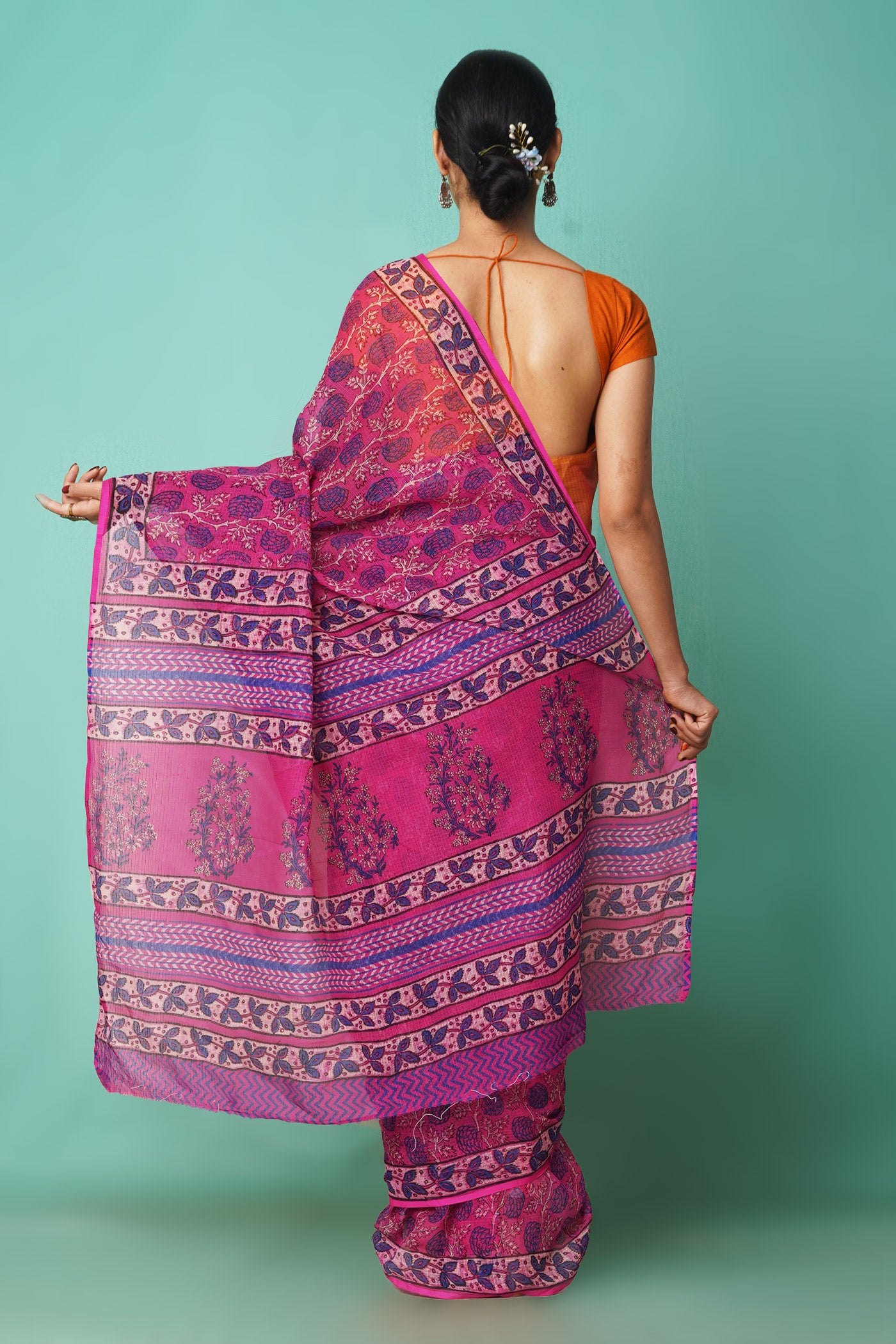 Pink Pure Hand Block Printed Kota Saree-UNM81543