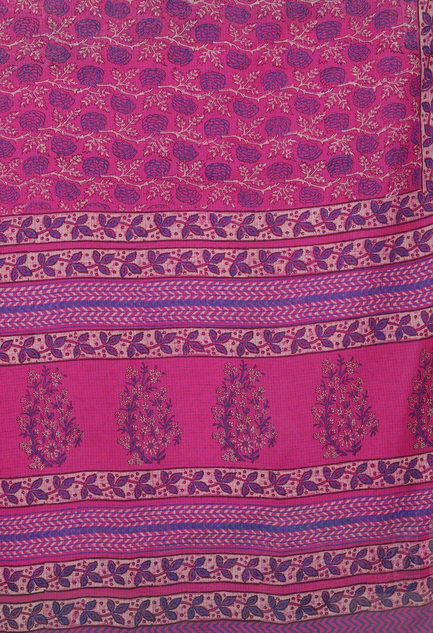 Pink Pure Hand Block Printed Kota Saree-UNM81543