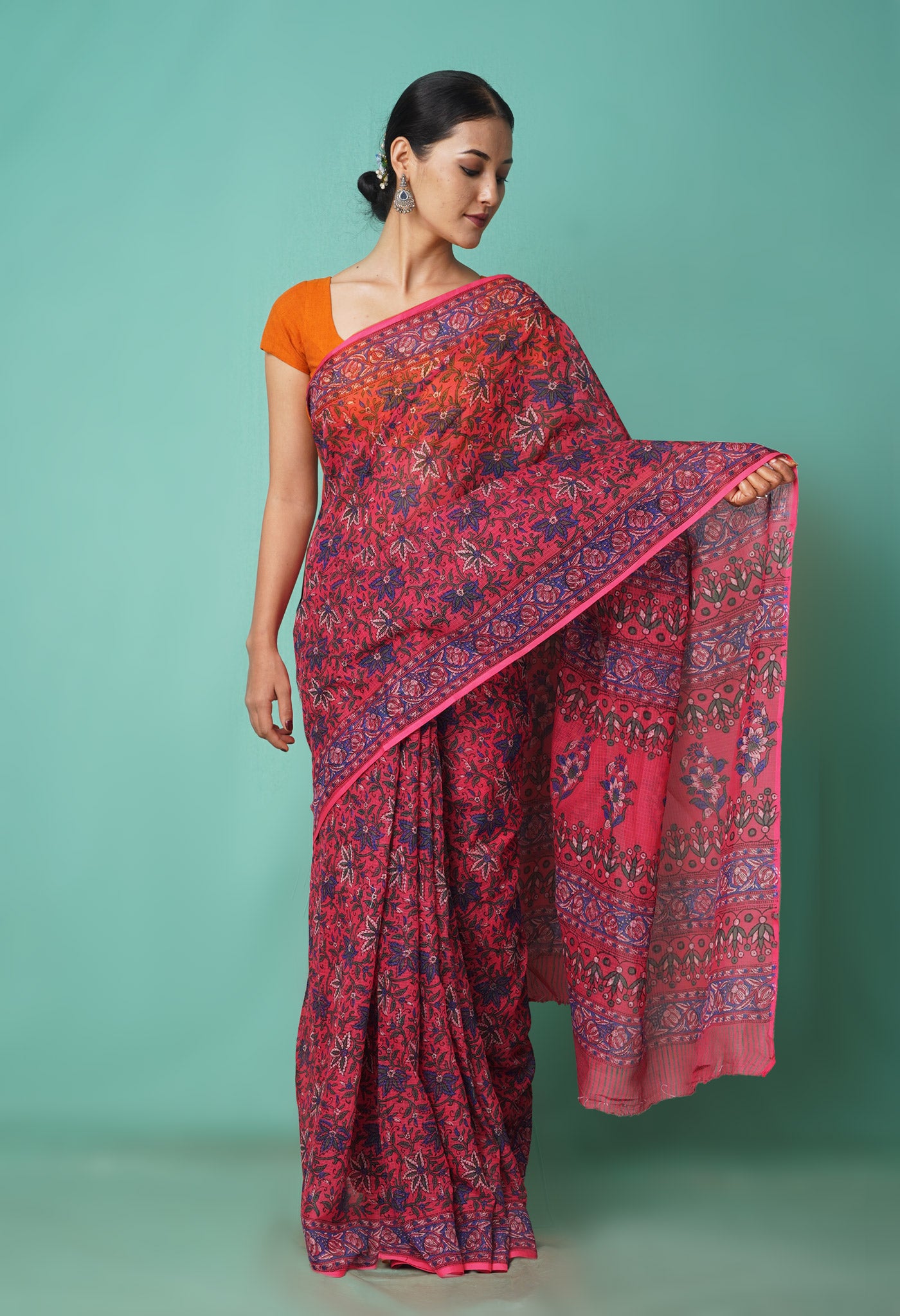 Pink Pure Hand Block Printed Kota Saree-UNM81544