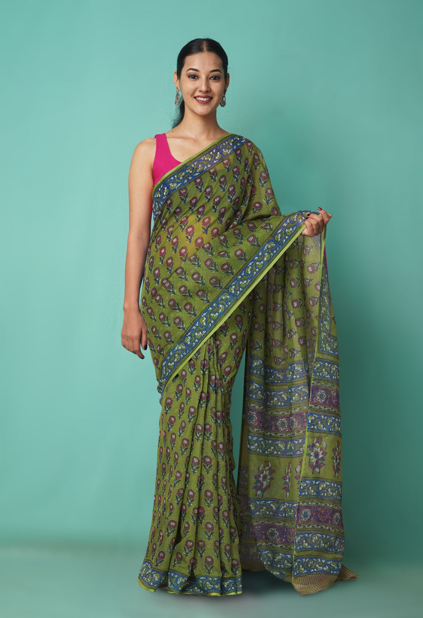 Green Pure Hand Block Printed Kota Saree-UNM81545