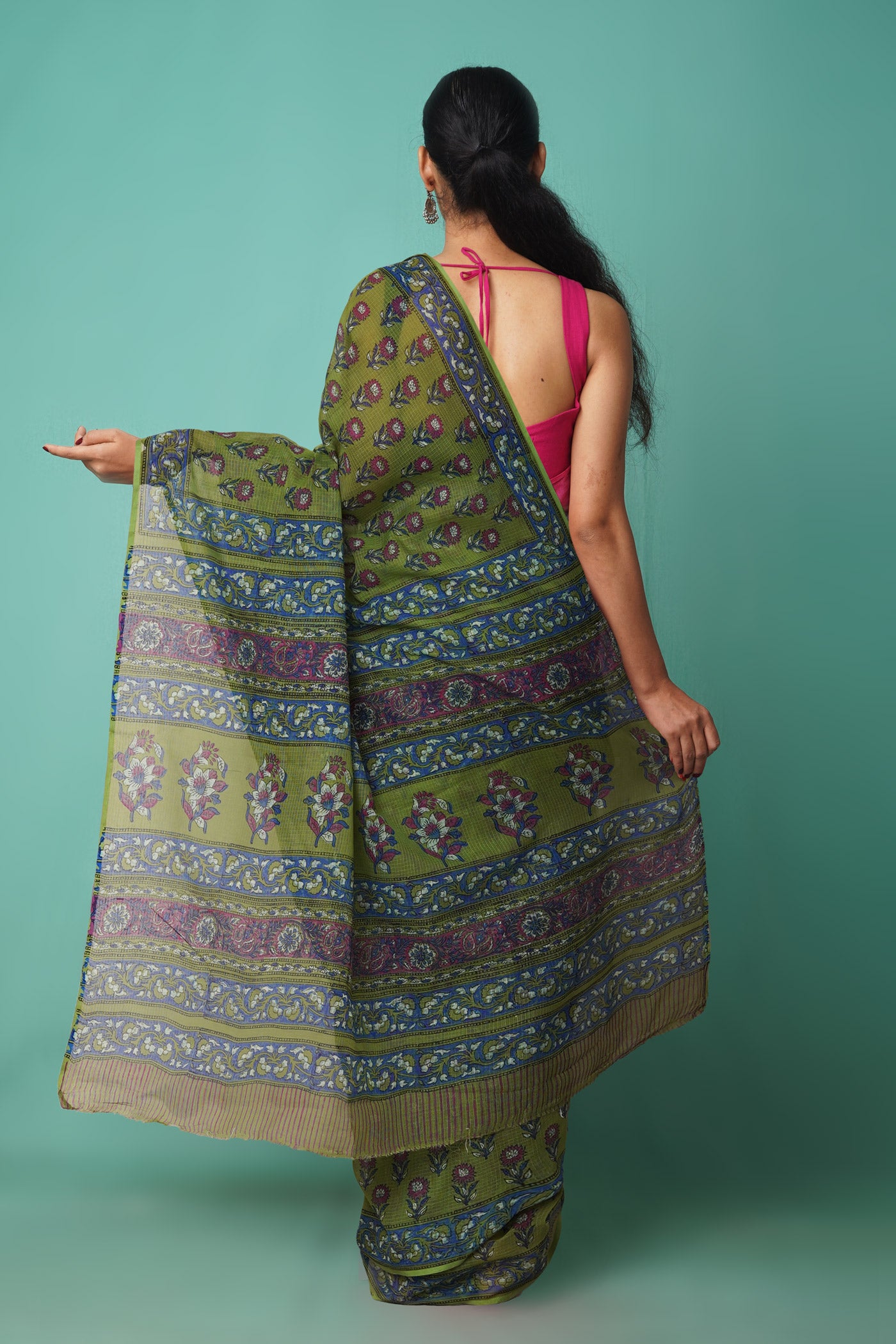 Green Pure Hand Block Printed Kota Saree-UNM81545