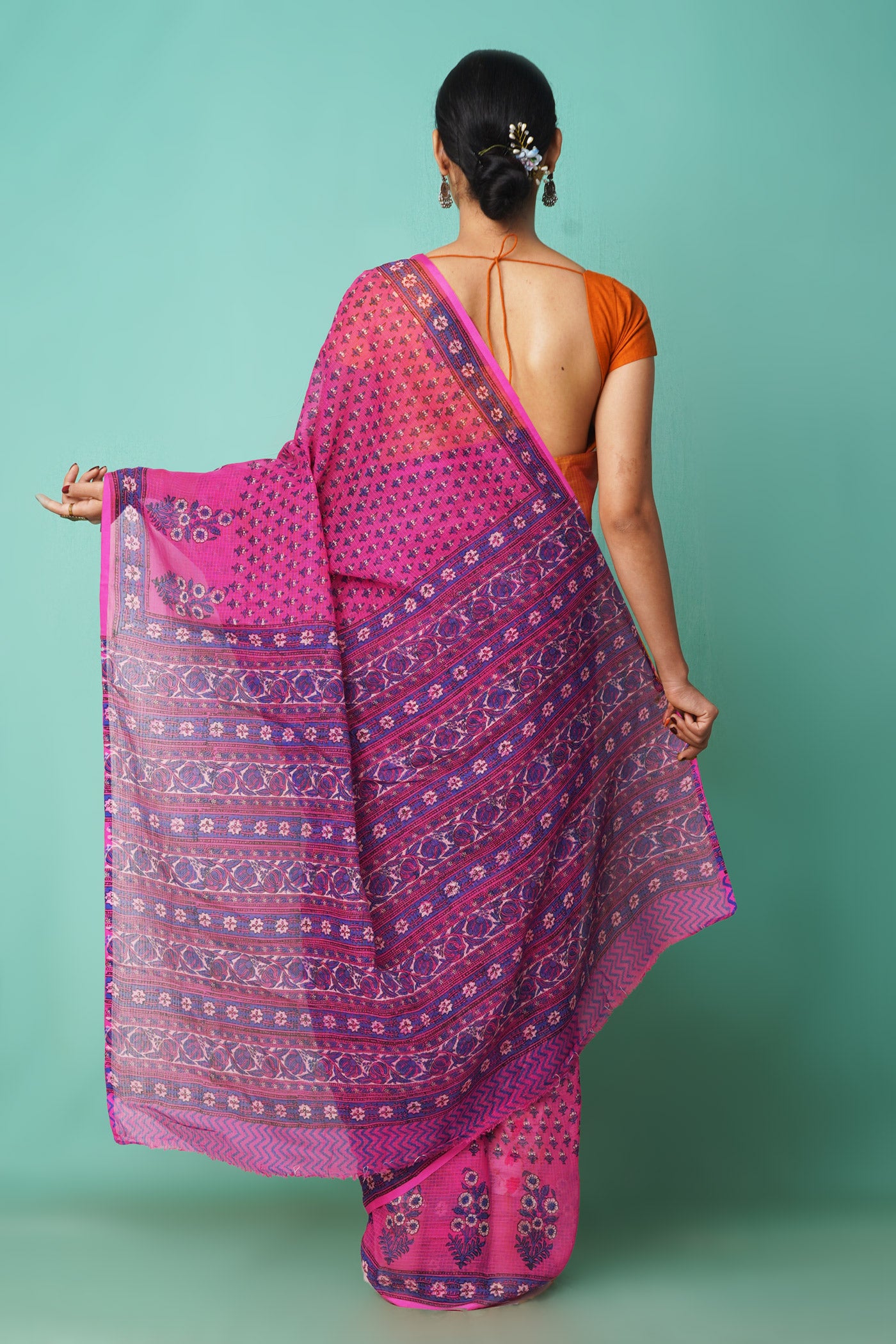 Pink Pure Hand Block Printed Kota Saree-UNM81546